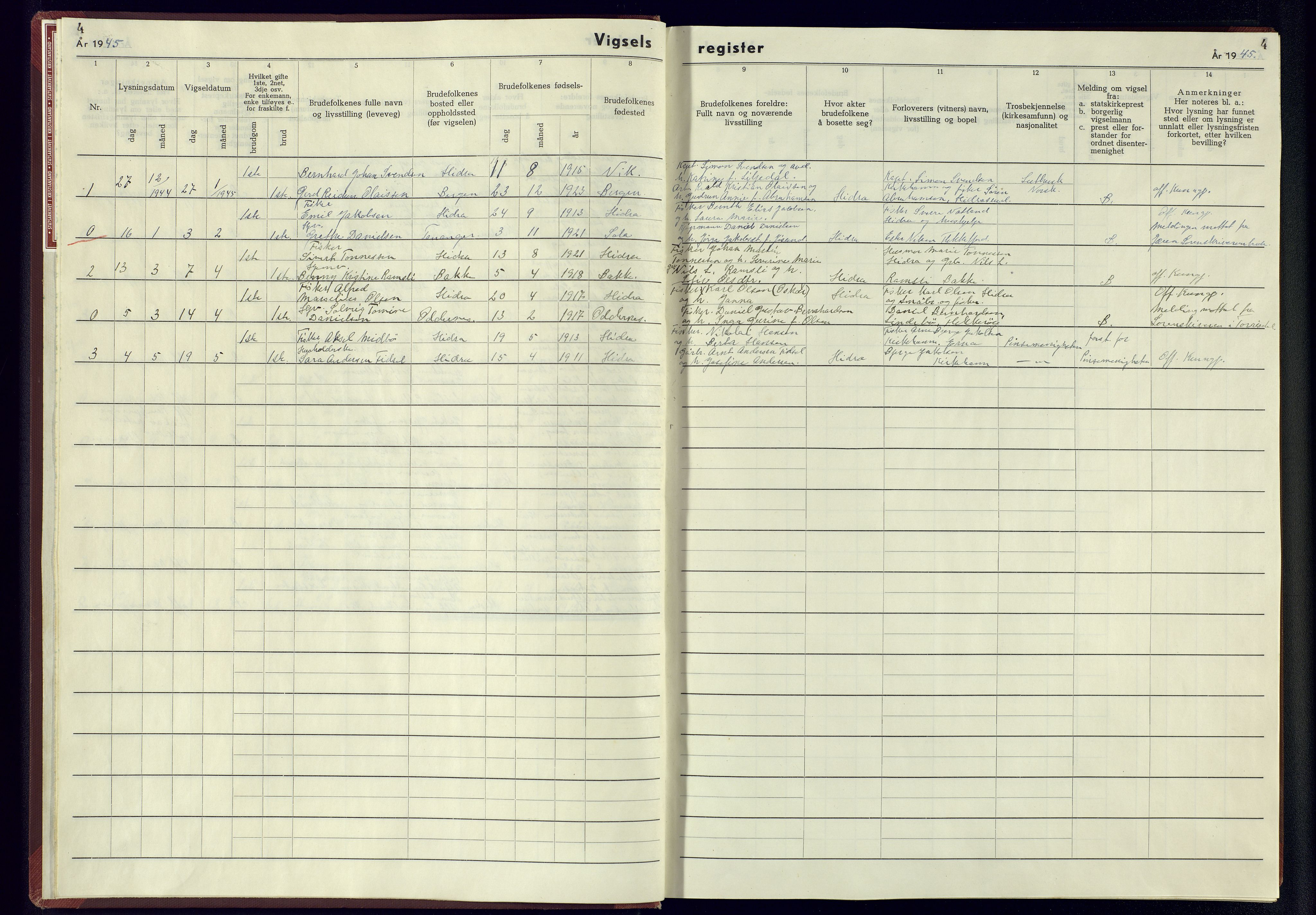 Flekkefjord sokneprestkontor, AV/SAK-1111-0012/J/Jb/L0006: Vigselsregister nr. A-VI-7, 1942-1945, s. 4