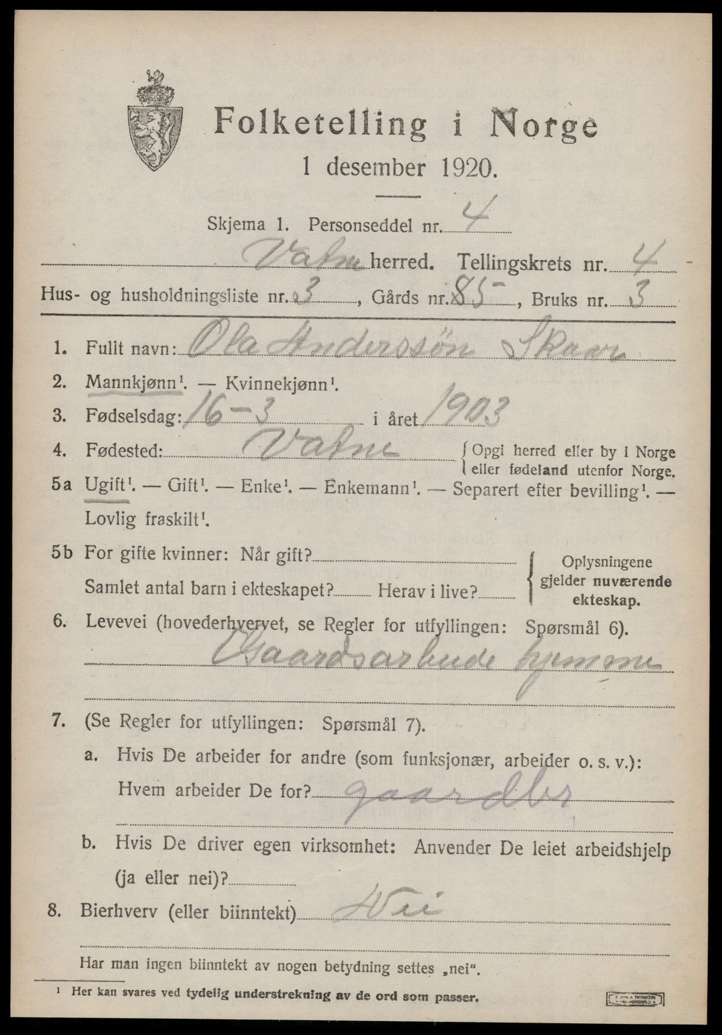 SAT, Folketelling 1920 for 1530 Vatne herred, 1920, s. 1844