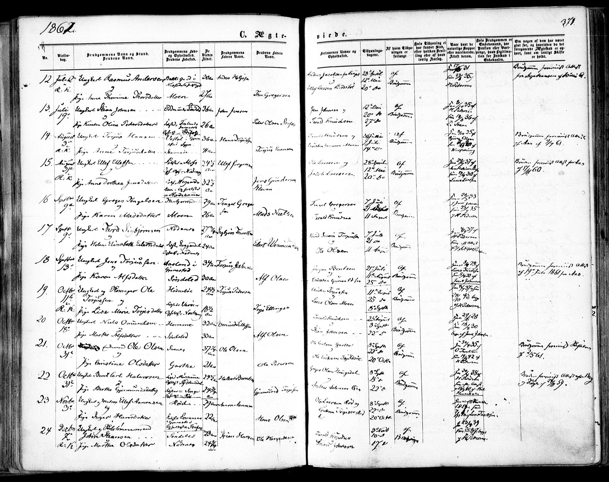 Søndeled sokneprestkontor, AV/SAK-1111-0038/F/Fa/L0003: Ministerialbok nr. A 3, 1861-1879, s. 371