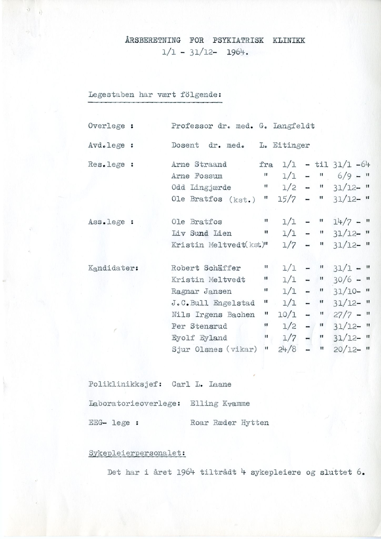 Sosialdepartementet, Helsedirektoratet, Kontoret for psykiatri, H4, RA/-, 1964-1983, s. 2