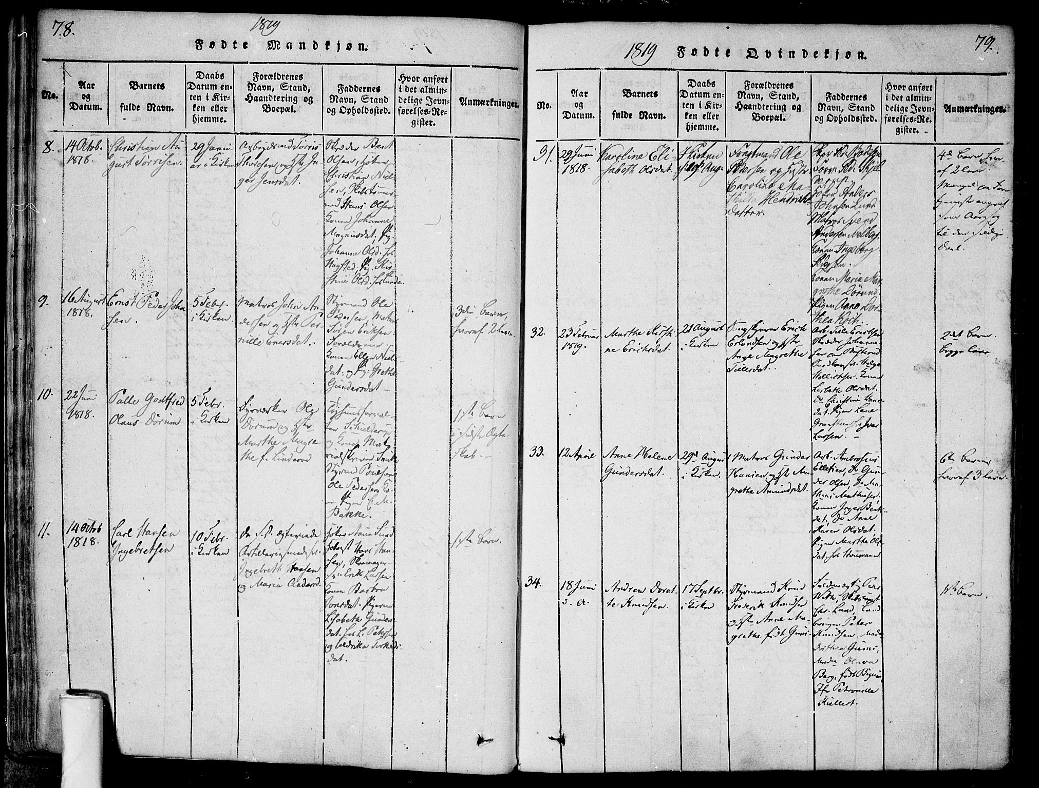 Halden prestekontor Kirkebøker, AV/SAO-A-10909/F/Fa/L0003: Ministerialbok nr. I 3, 1815-1834, s. 78-79