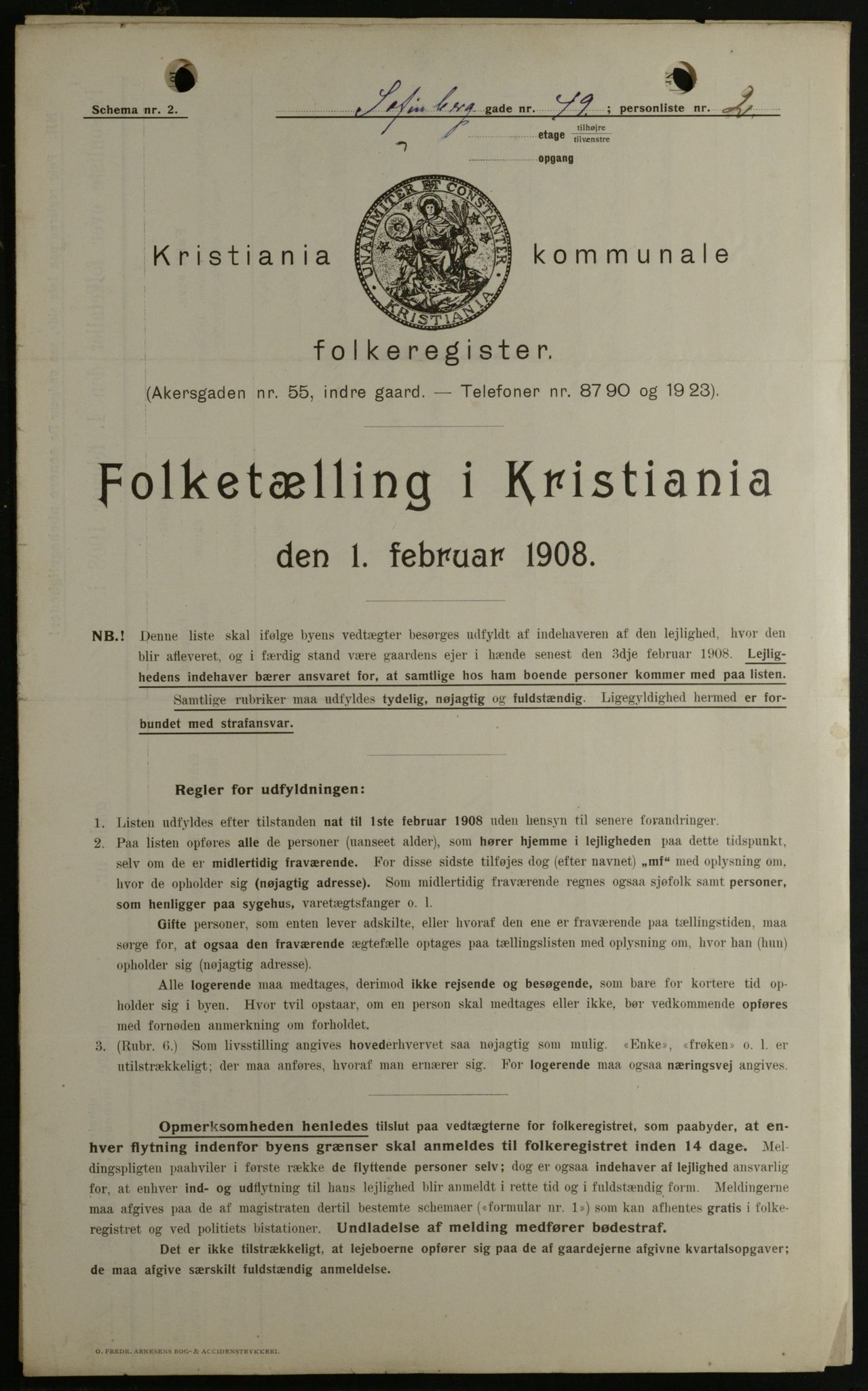 OBA, Kommunal folketelling 1.2.1908 for Kristiania kjøpstad, 1908, s. 88793