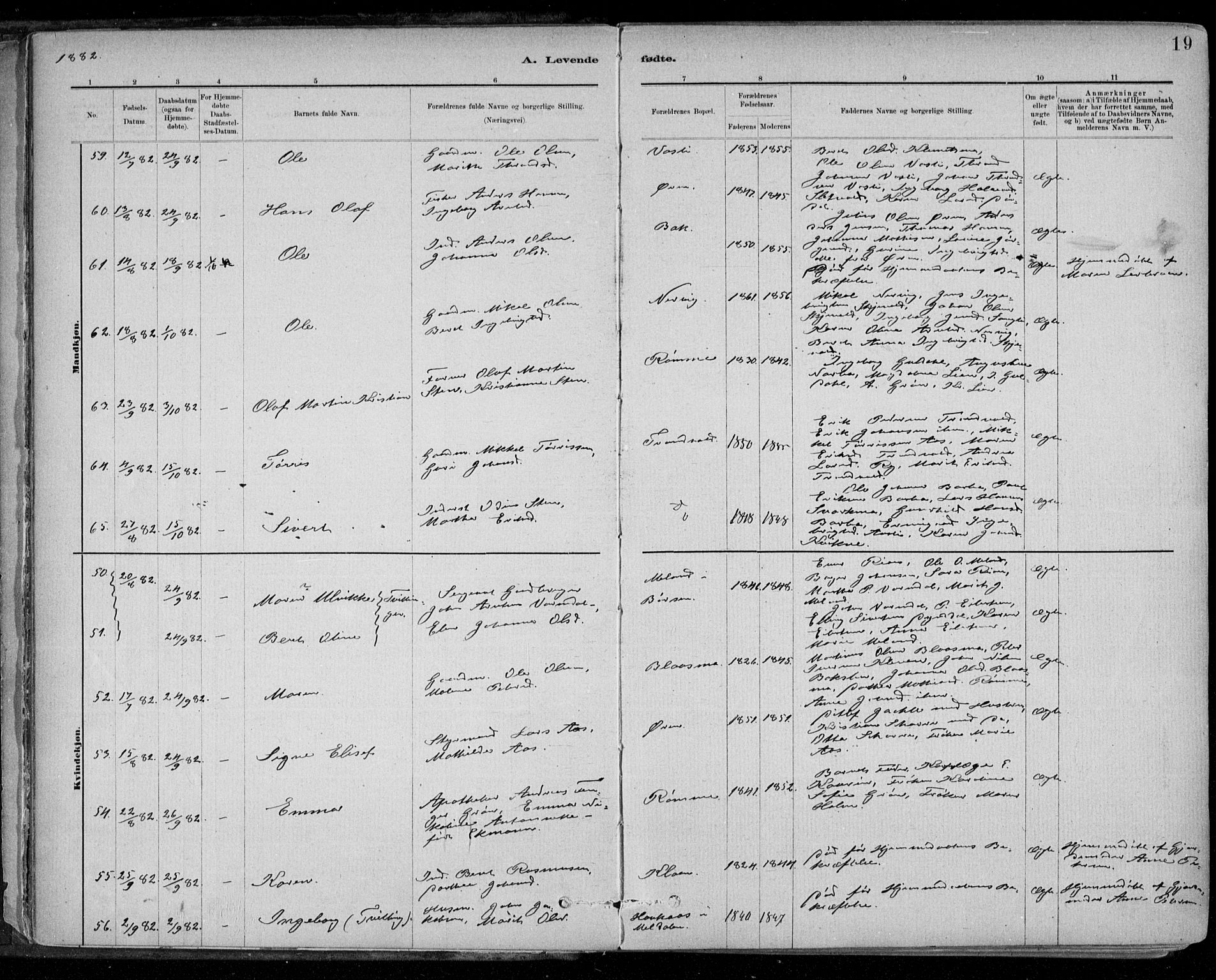 Ministerialprotokoller, klokkerbøker og fødselsregistre - Sør-Trøndelag, AV/SAT-A-1456/668/L0809: Ministerialbok nr. 668A09, 1881-1895, s. 19