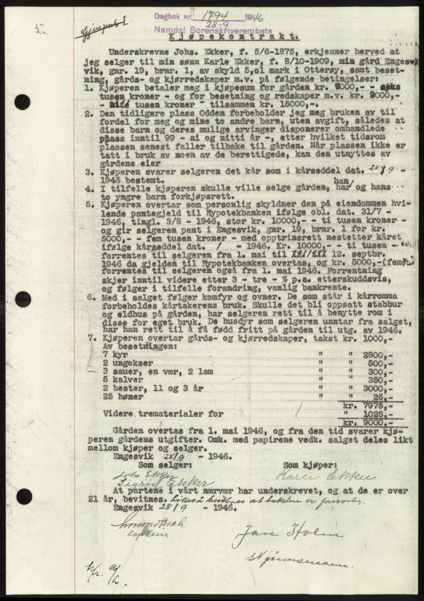 Namdal sorenskriveri, SAT/A-4133/1/2/2C: Pantebok nr. -, 1946-1947, Dagboknr: 1794/1946