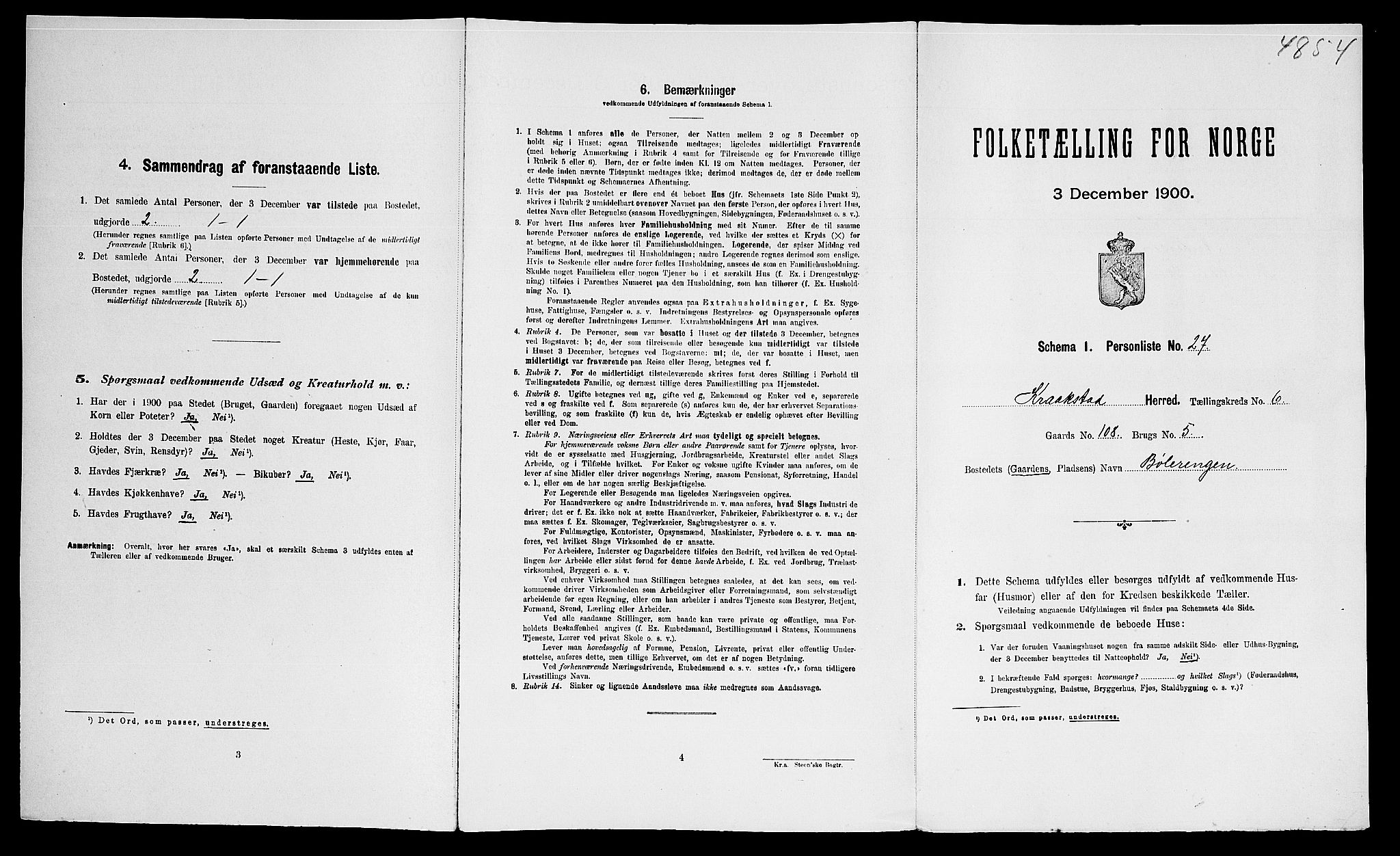 SAO, Folketelling 1900 for 0212 Kråkstad herred, 1900