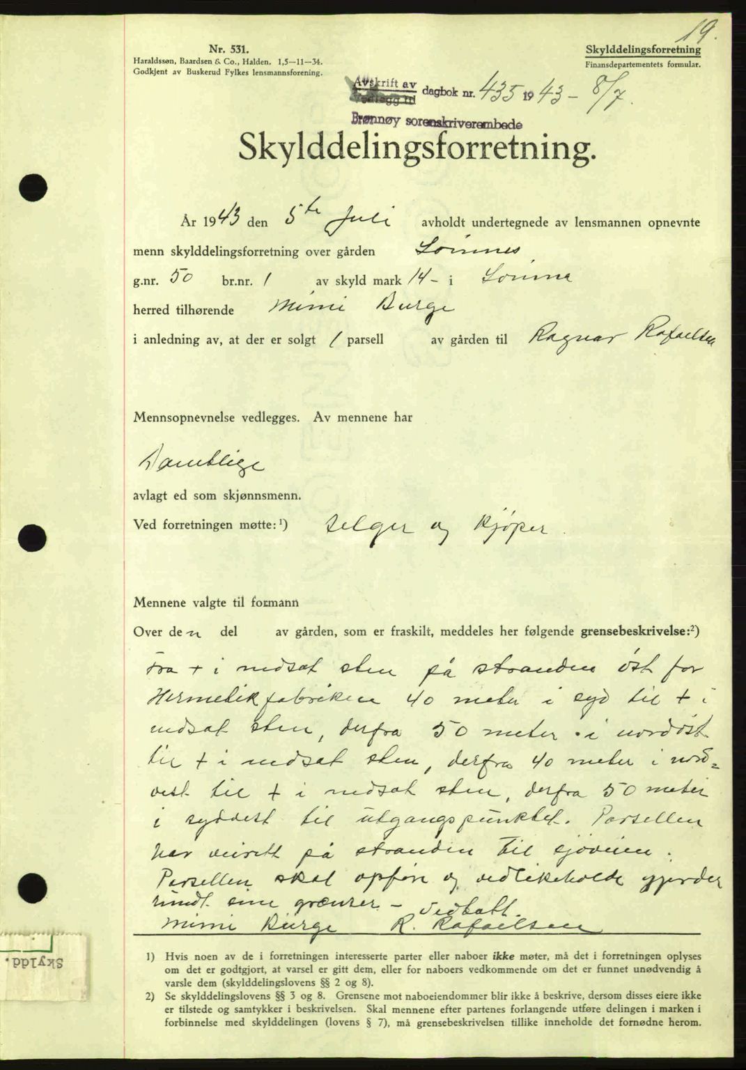 Brønnøy sorenskriveri, SAT/A-4170/1/2/2C: Pantebok nr. 23, 1943-1944, Dagboknr: 435/1943
