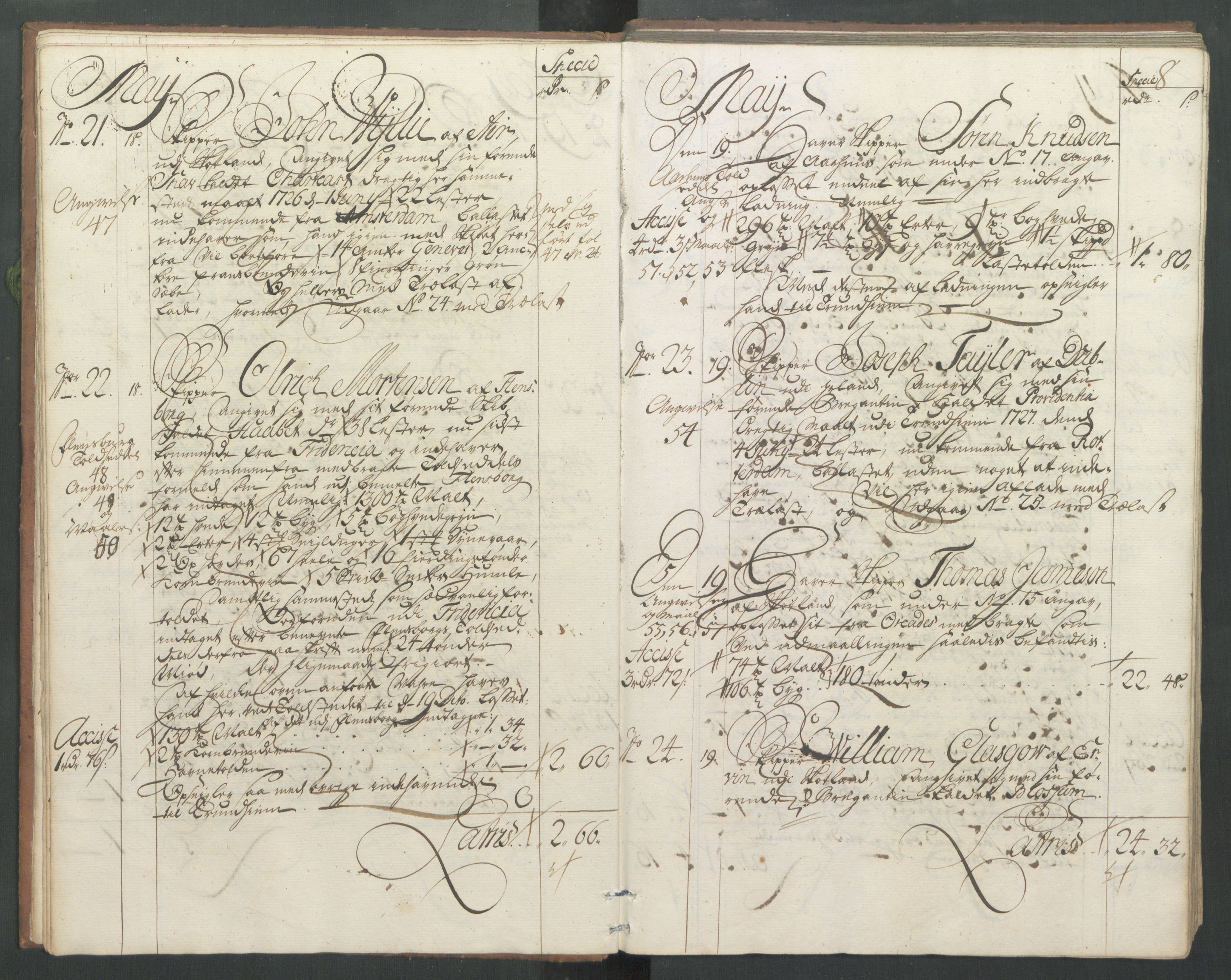 Generaltollkammeret, tollregnskaper, AV/RA-EA-5490/R32/L0004/0001: Tollregnskaper Kristiansund / Hovedtollbok, 1731, s. 7b-8a