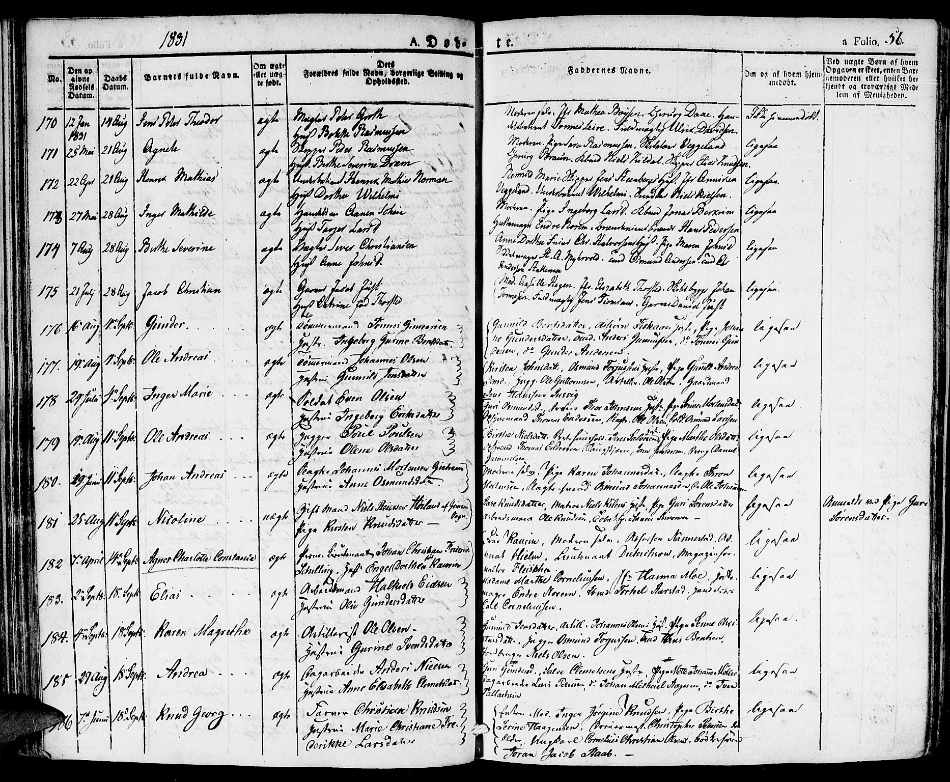Kristiansand domprosti, AV/SAK-1112-0006/F/Fa/L0011: Ministerialbok nr. A 11, 1827-1841, s. 56
