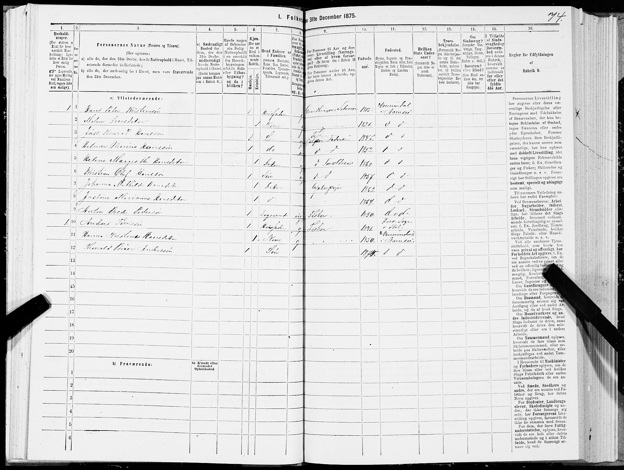 SAT, Folketelling 1875 for 1745L Namsos prestegjeld, Vemundvik sokn og Sævik sokn, 1875, s. 2074