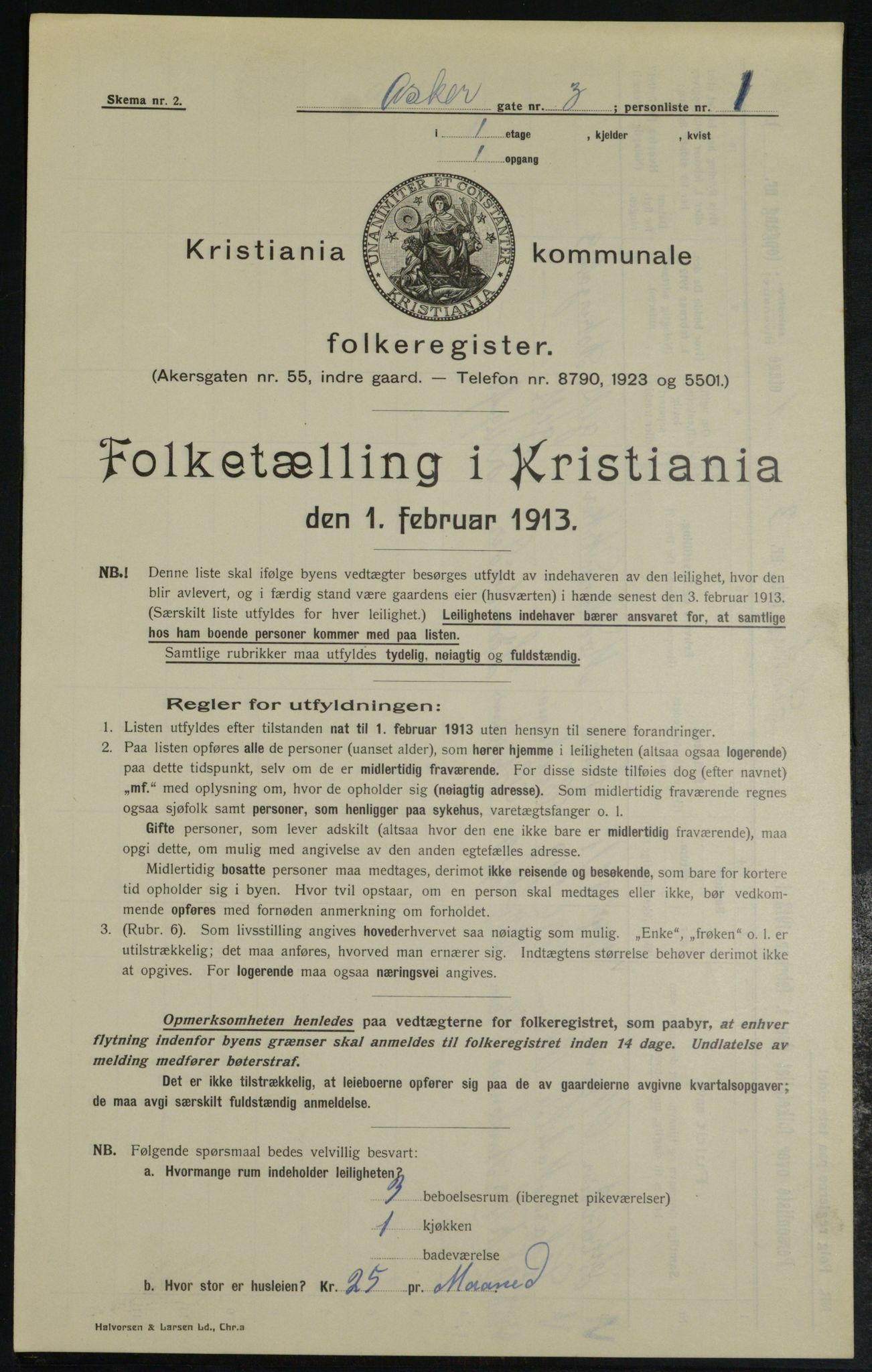 OBA, Kommunal folketelling 1.2.1913 for Kristiania, 1913, s. 2435