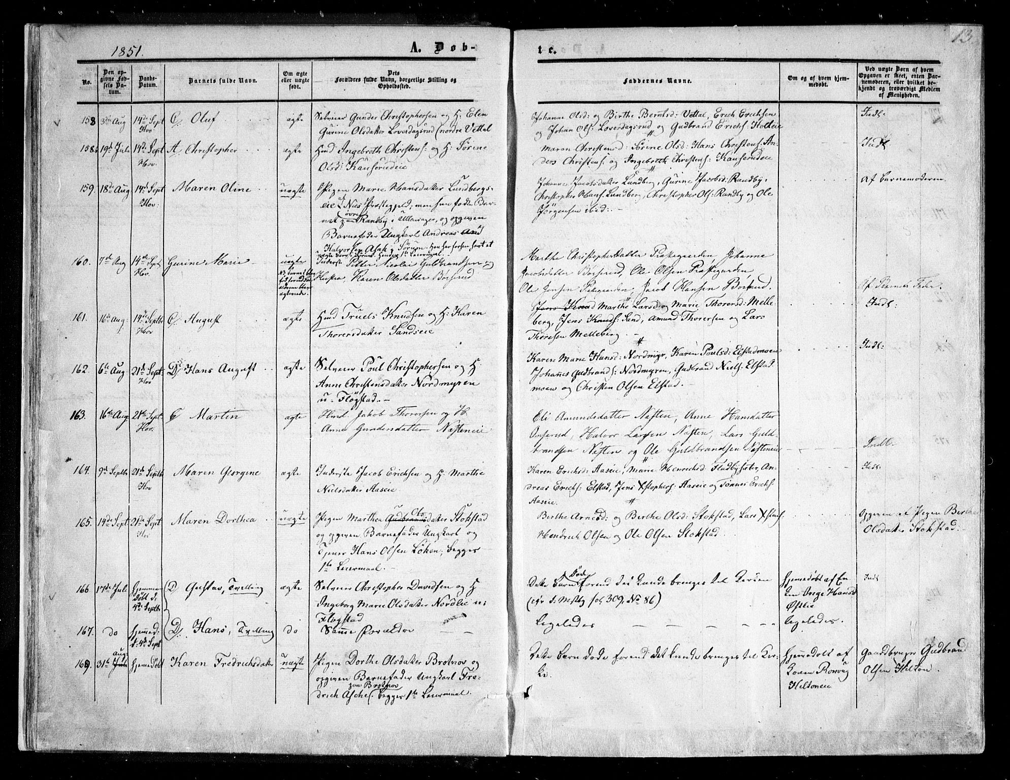 Ullensaker prestekontor Kirkebøker, AV/SAO-A-10236a/F/Fa/L0015.a: Ministerialbok nr. I 15A, 1851-1862, s. 13