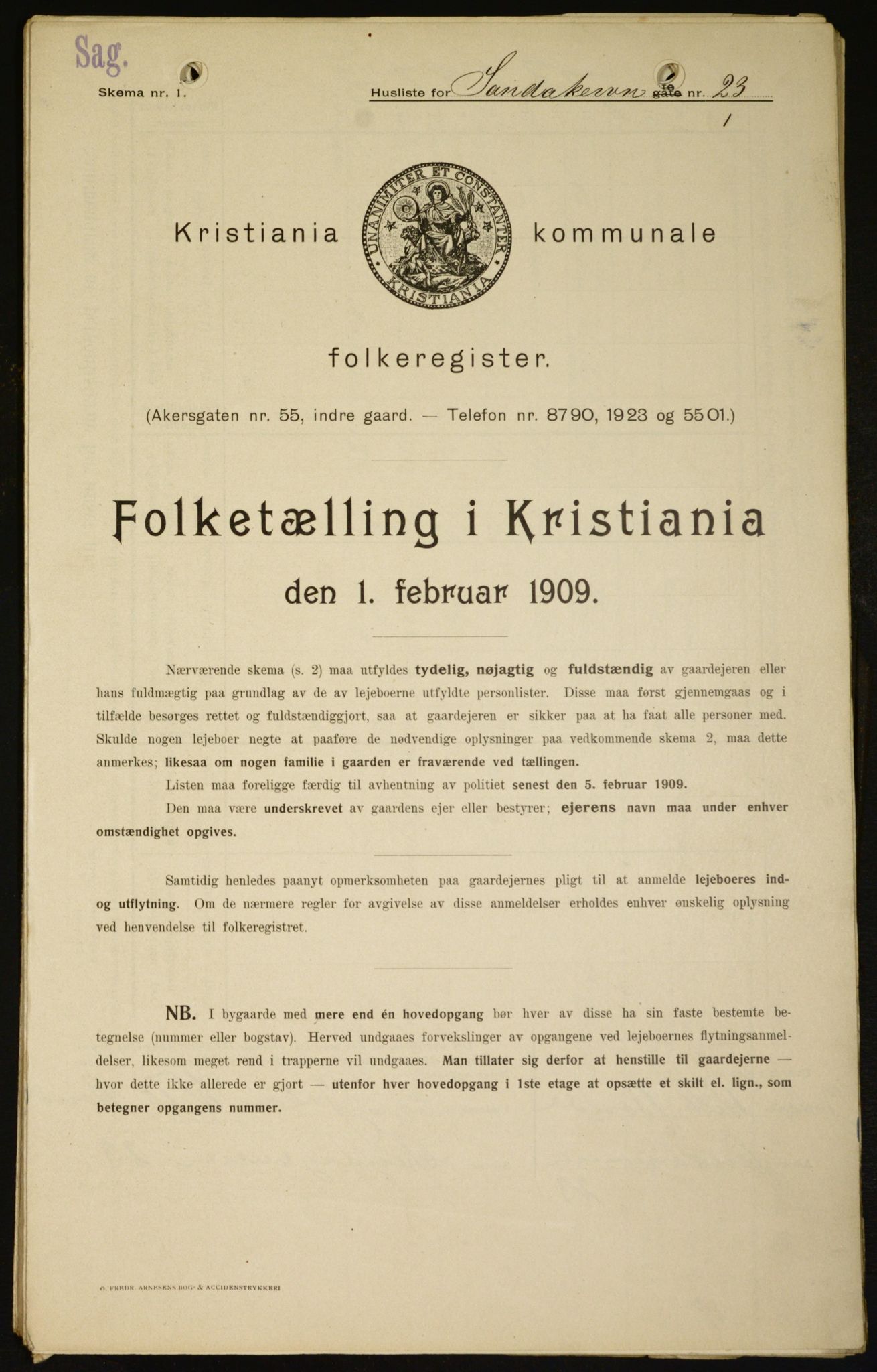 OBA, Kommunal folketelling 1.2.1909 for Kristiania kjøpstad, 1909, s. 78956