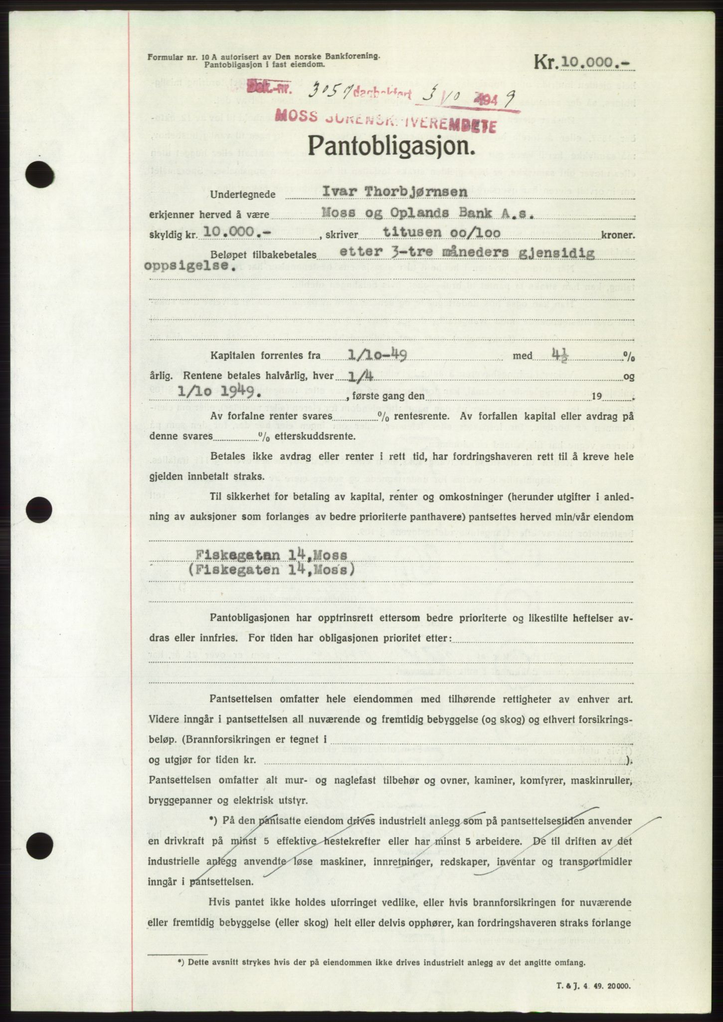 Moss sorenskriveri, SAO/A-10168: Pantebok nr. B22, 1949-1949, Dagboknr: 3057/1949