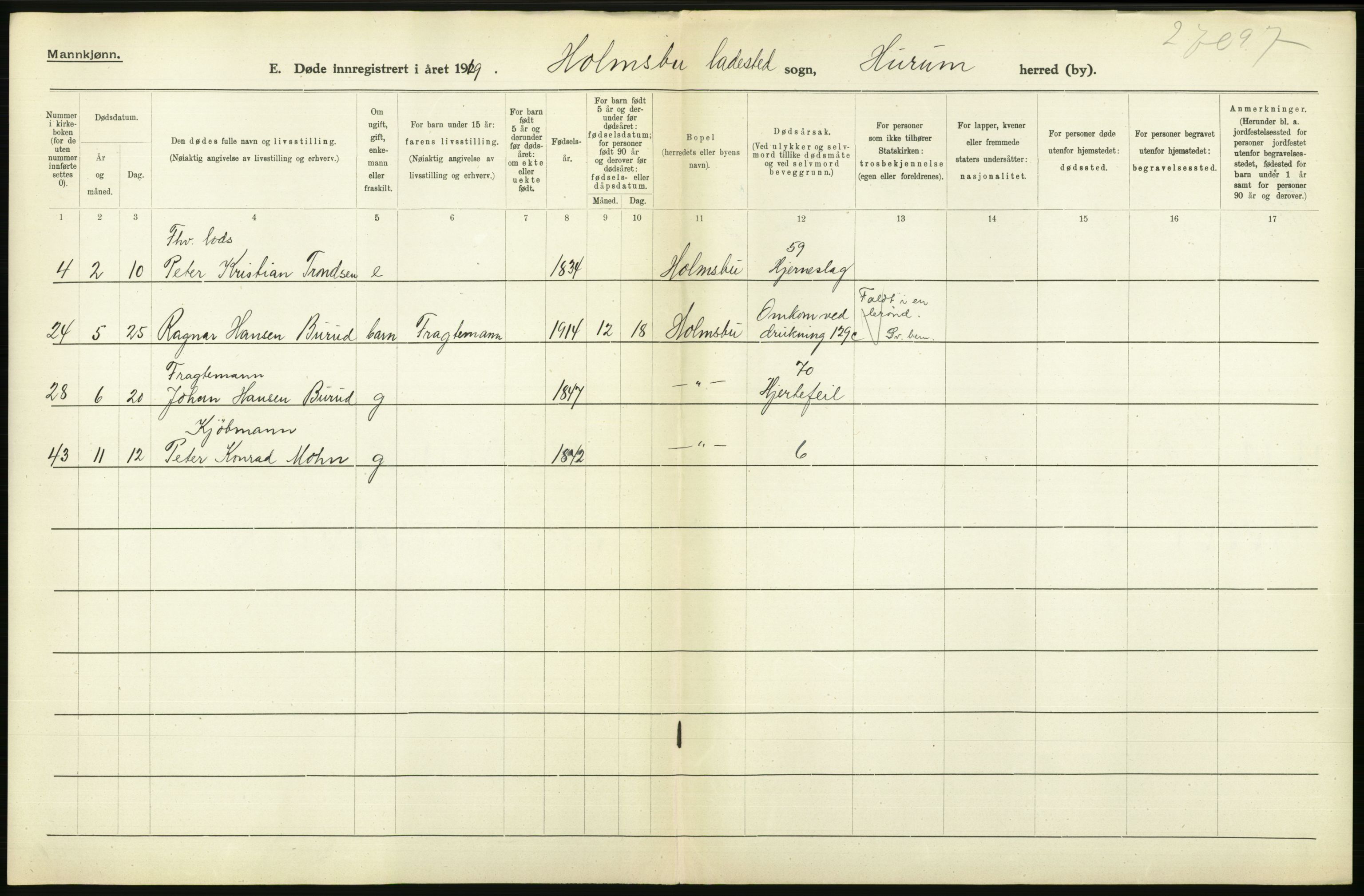 Statistisk sentralbyrå, Sosiodemografiske emner, Befolkning, AV/RA-S-2228/D/Df/Dfb/Dfbi/L0018: Buskerud fylke: Døde. Bygder og byer., 1919, s. 428