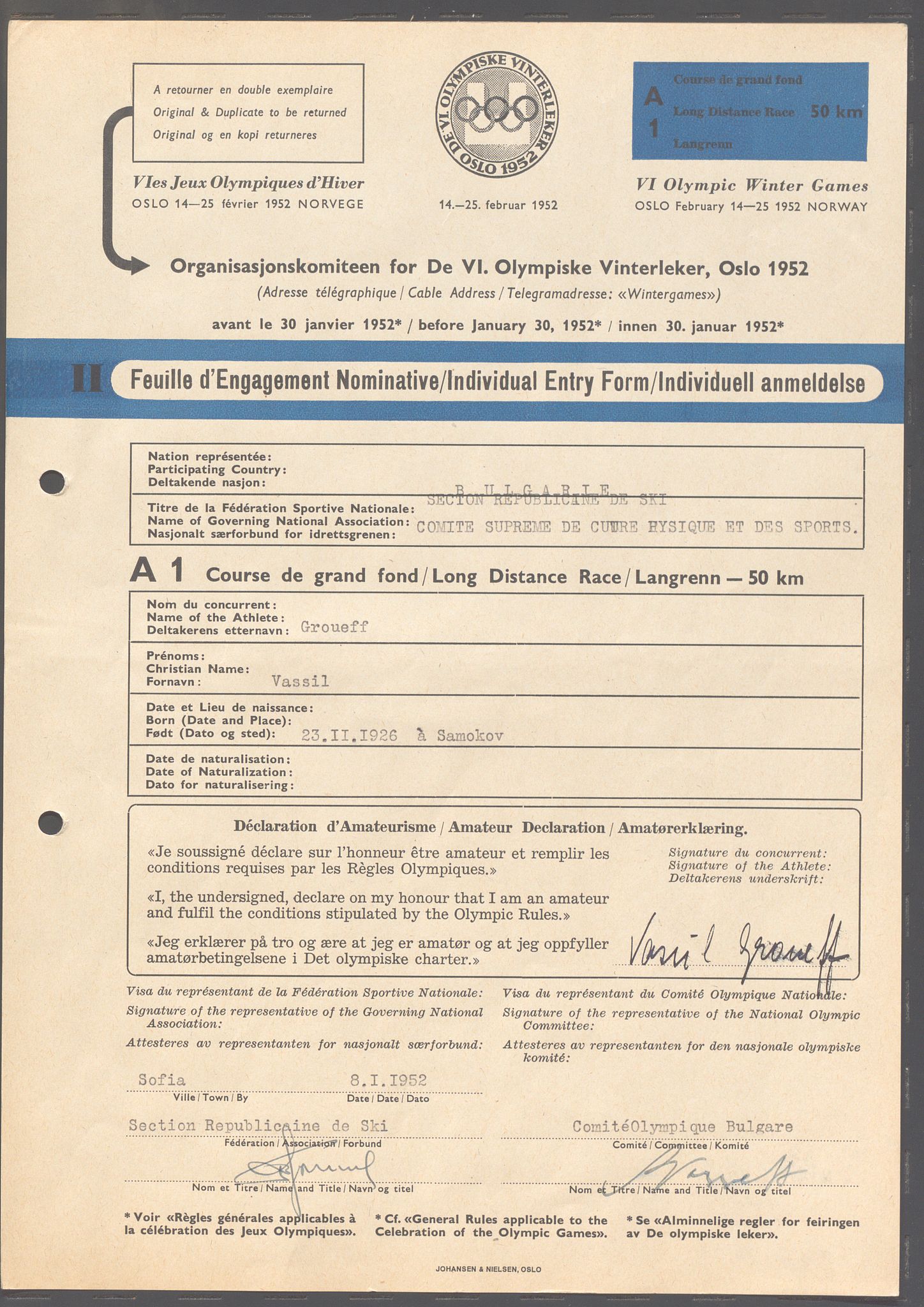 Organisasjonskomiteen for de VI. olympiske vinterleker, OBA/A-20130/H/Ha, 1951-1952, s. 5