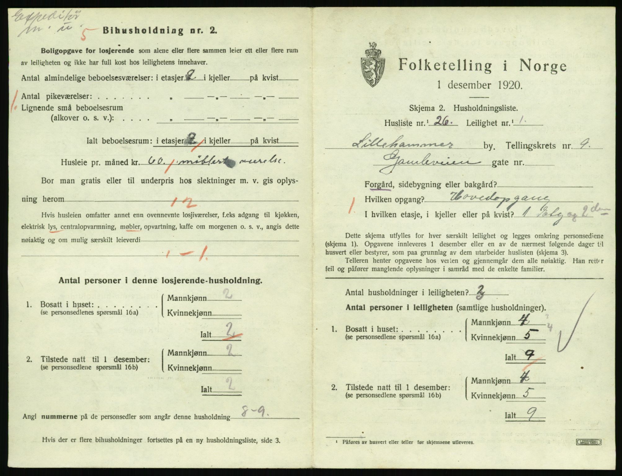 SAH, Folketelling 1920 for 0501 Lillehammer kjøpstad, 1920, s. 3122