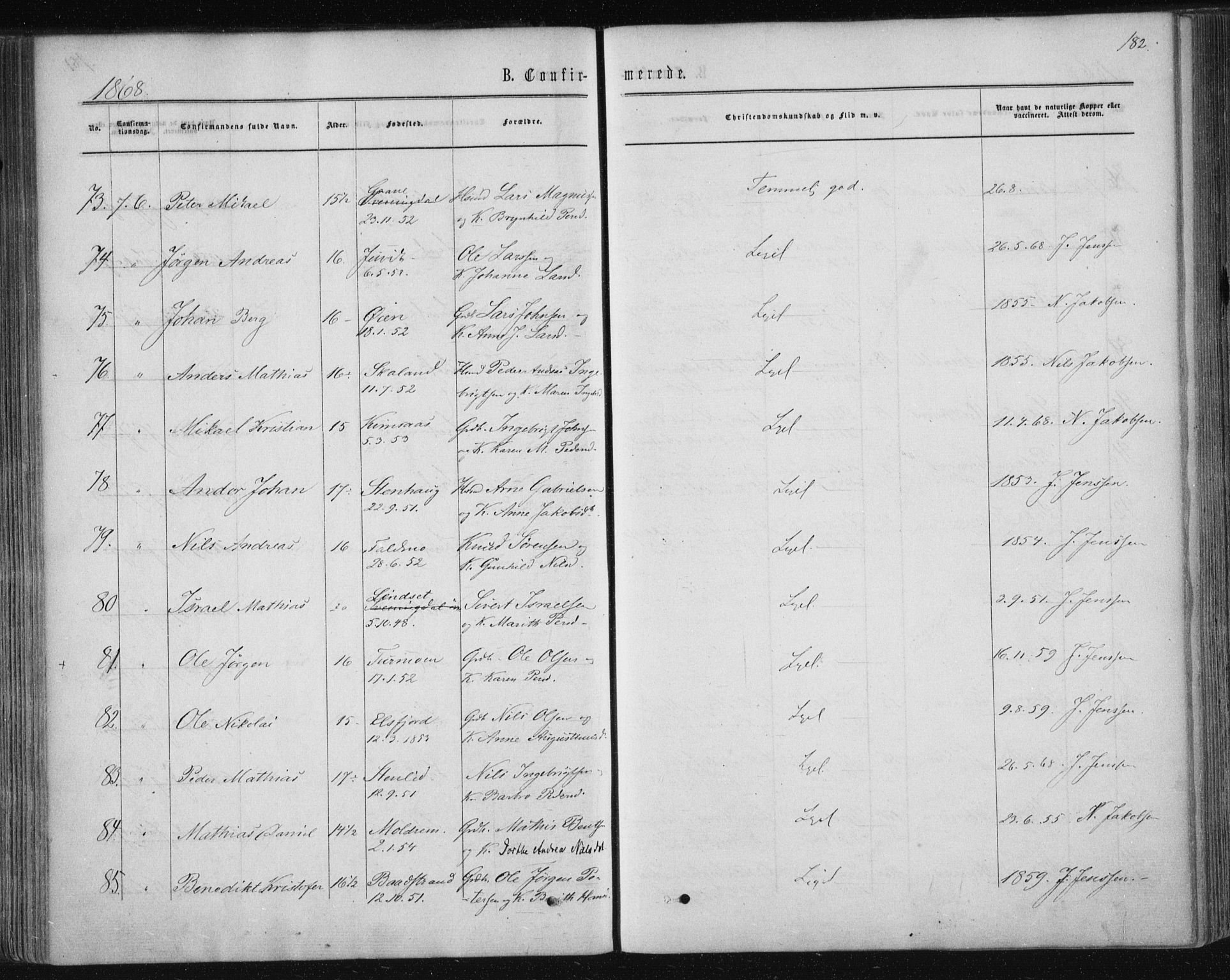 Ministerialprotokoller, klokkerbøker og fødselsregistre - Nordland, AV/SAT-A-1459/820/L0294: Ministerialbok nr. 820A15, 1866-1879, s. 182