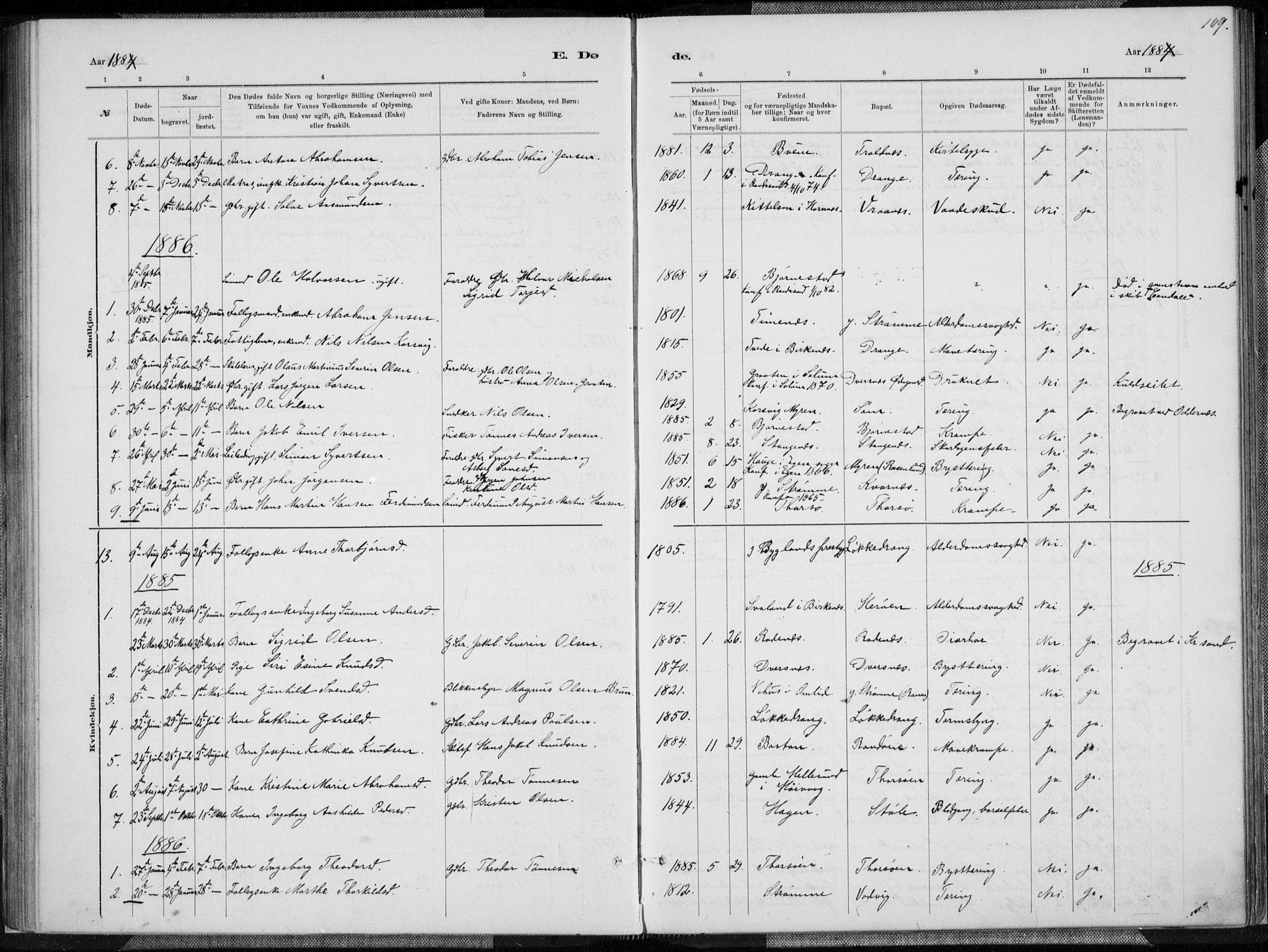 Oddernes sokneprestkontor, SAK/1111-0033/F/Fa/Fab/L0002: Ministerialbok nr. A 2, 1884-1903, s. 109
