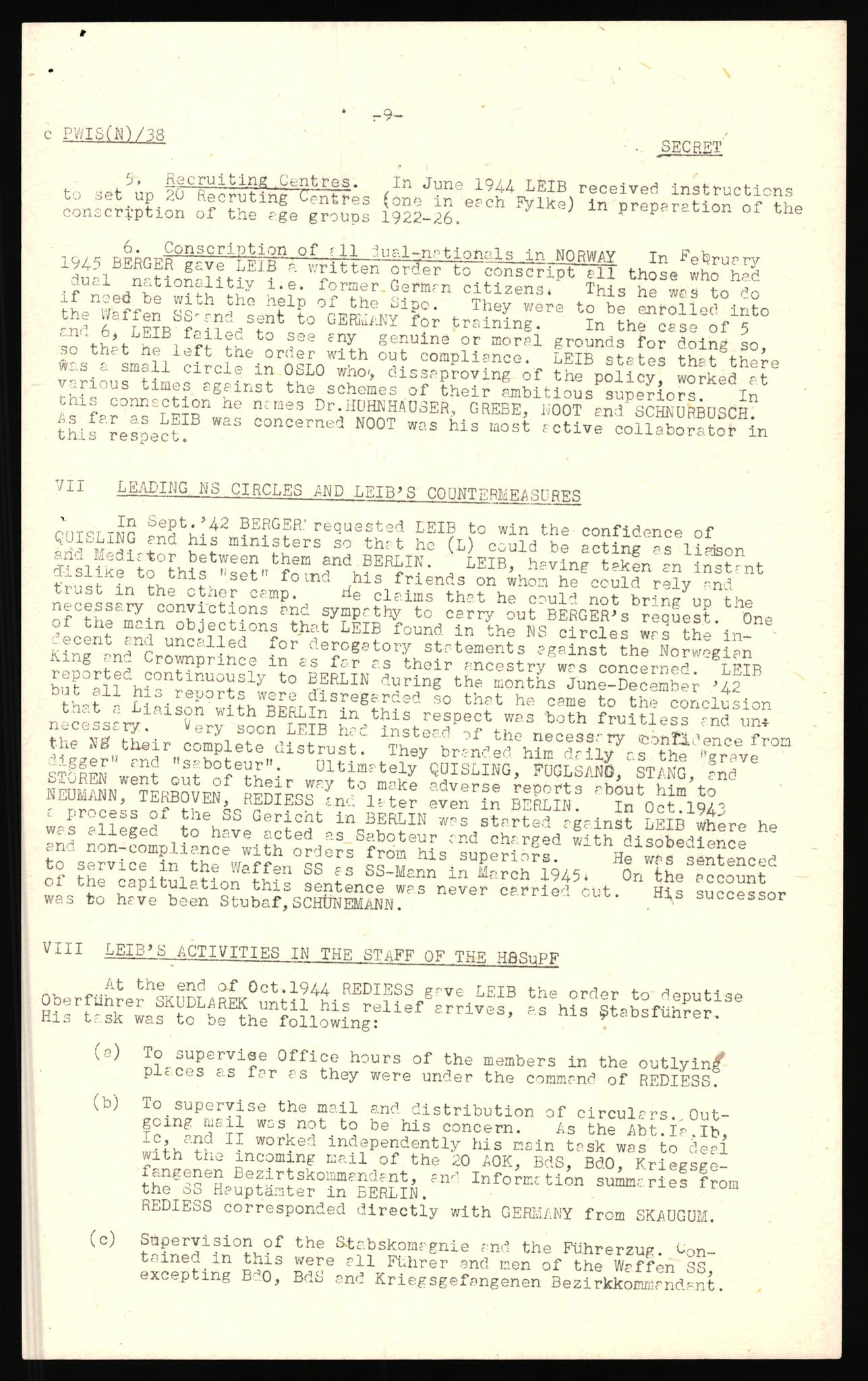 Forsvaret, Forsvarets overkommando II, RA/RAFA-3915/D/Db/L0020: CI Questionaires. Tyske okkupasjonsstyrker i Norge. Tyskere., 1945-1946, s. 36