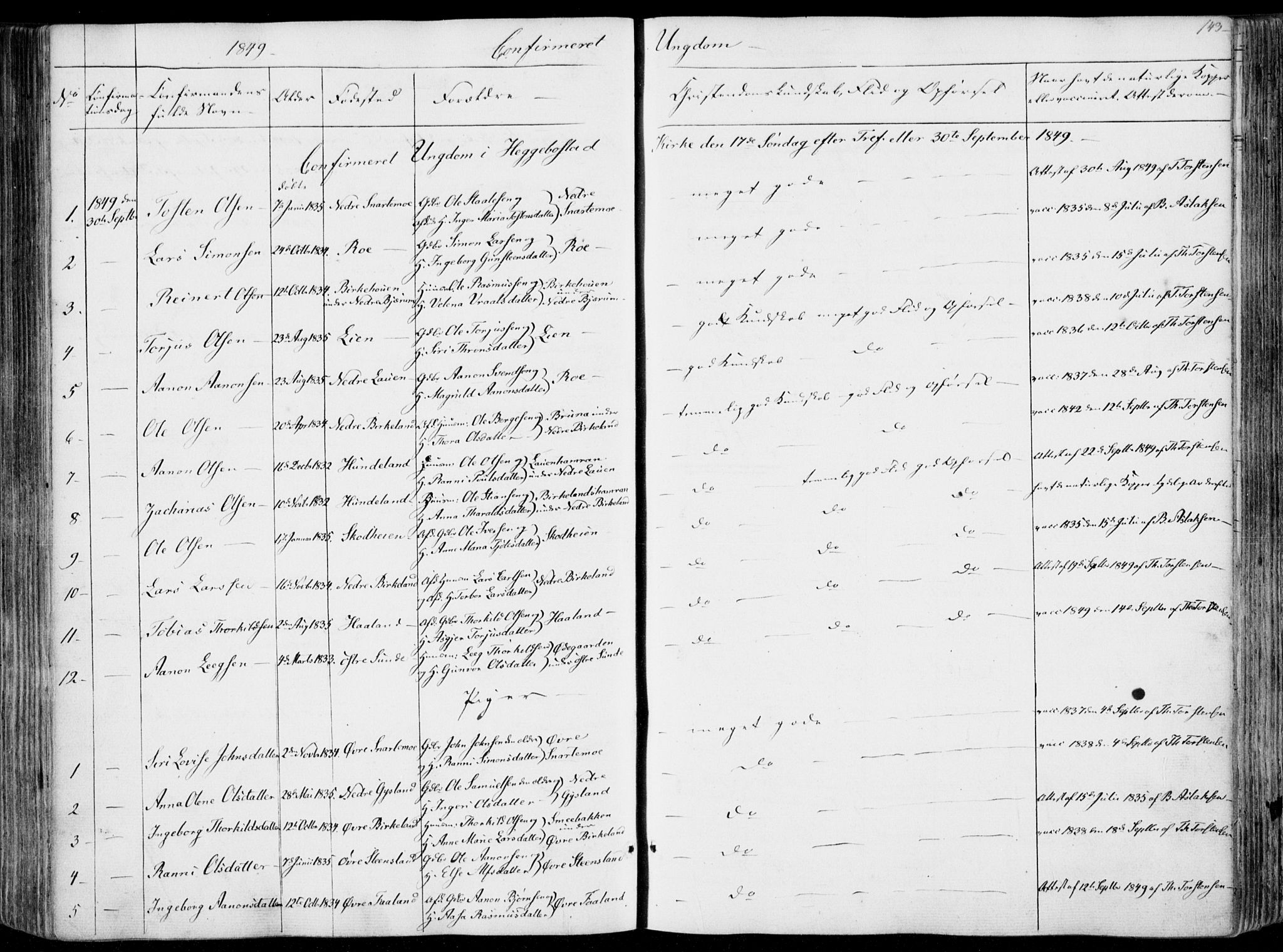Hægebostad sokneprestkontor, SAK/1111-0024/F/Fa/Faa/L0004: Ministerialbok nr. A 4, 1834-1864, s. 143