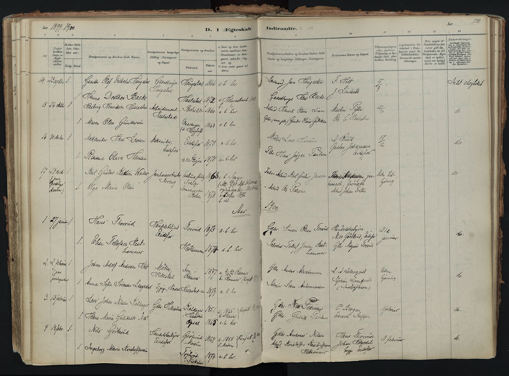 Hof kirkebøker, AV/SAKO-A-64/F/Fa/L0007: Ministerialbok nr. I 7, 1878-1940, s. 243