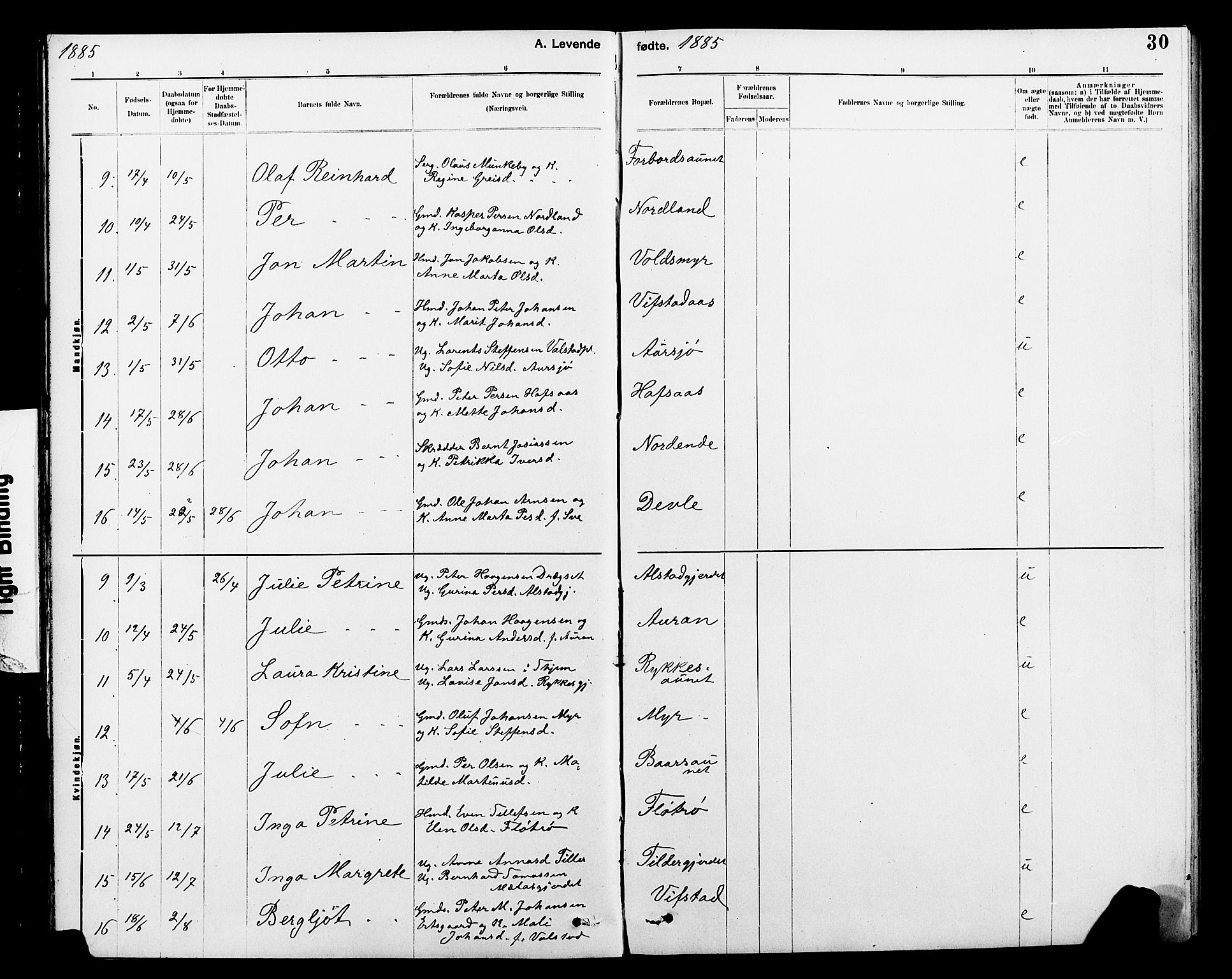 Ministerialprotokoller, klokkerbøker og fødselsregistre - Nord-Trøndelag, SAT/A-1458/712/L0103: Klokkerbok nr. 712C01, 1878-1917, s. 30