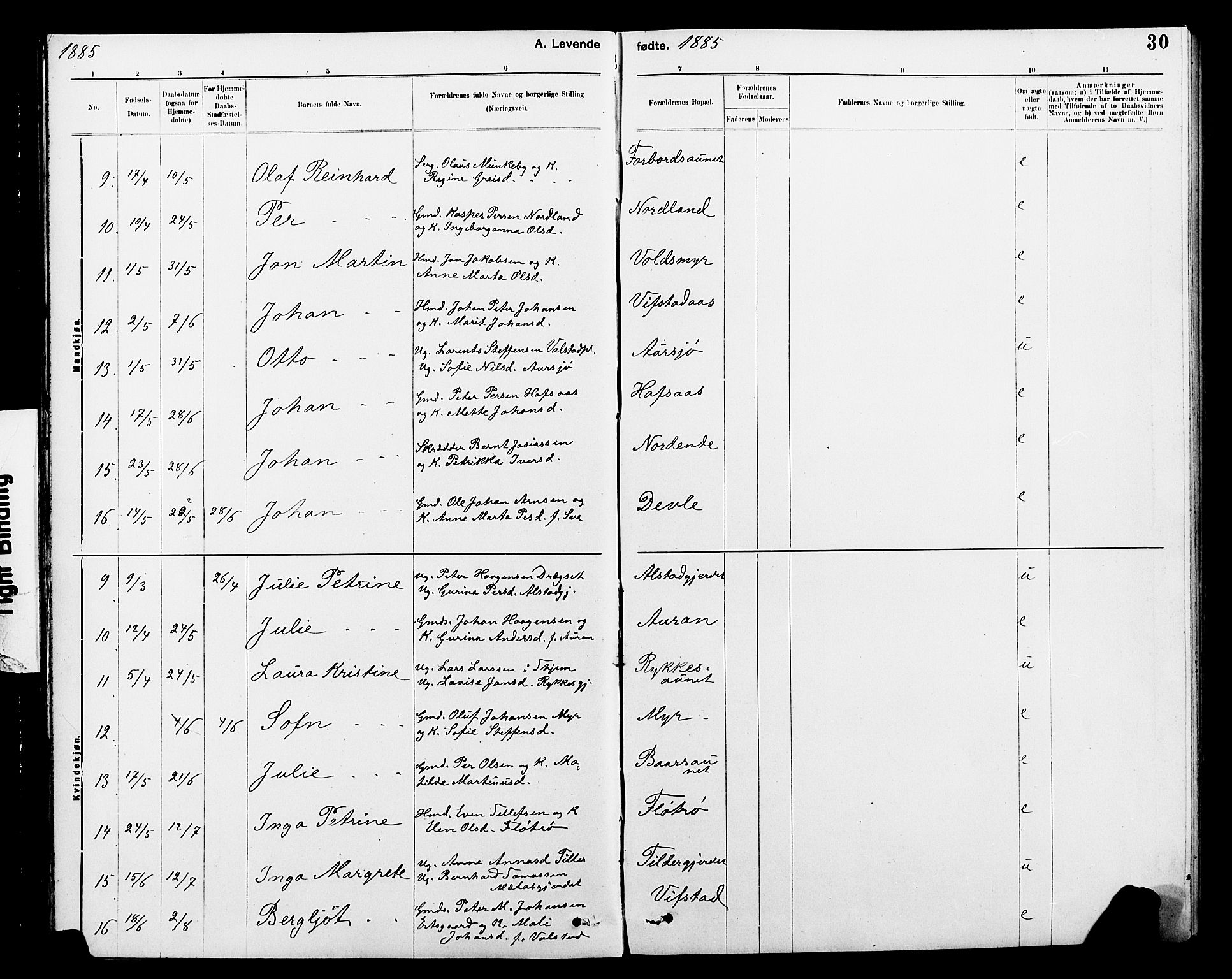 Ministerialprotokoller, klokkerbøker og fødselsregistre - Nord-Trøndelag, AV/SAT-A-1458/712/L0103: Klokkerbok nr. 712C01, 1878-1917, s. 30