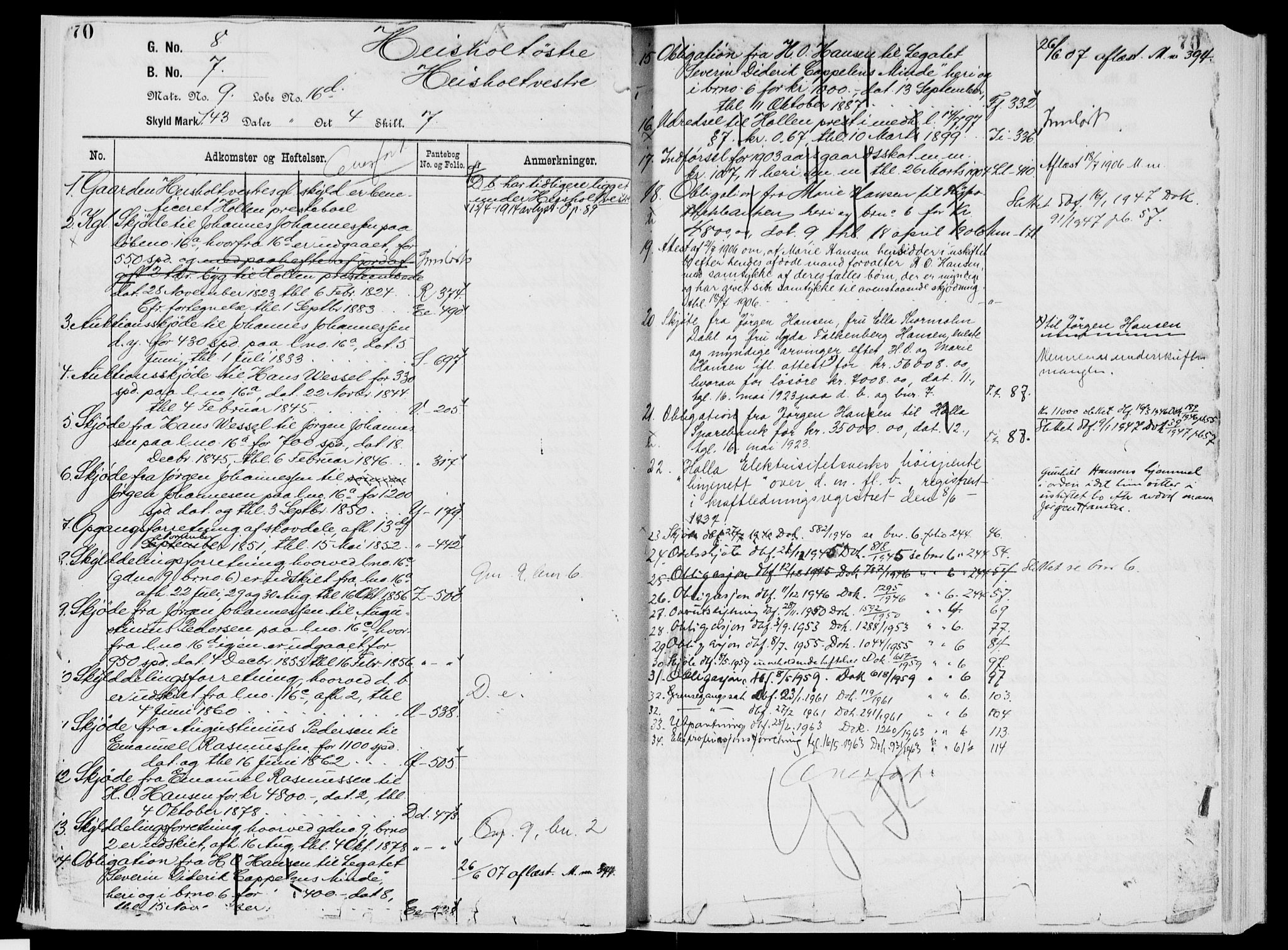 Nedre Telemark sorenskriveri, AV/SAKO-A-135/G/Gb/Gbg/L0001: Panteregister nr. VII 1, s. 70