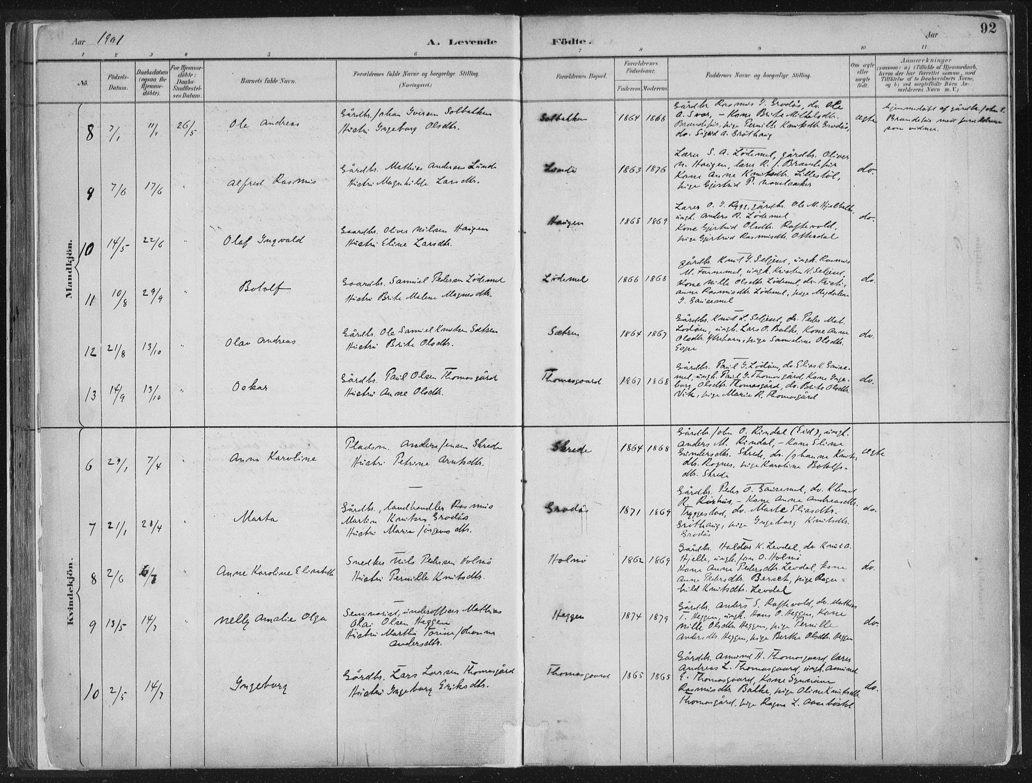 Hornindal sokneprestembete, SAB/A-82401/H/Haa/Haaa/L0003/0001: Ministerialbok nr. A 3A, 1887-1917, s. 92