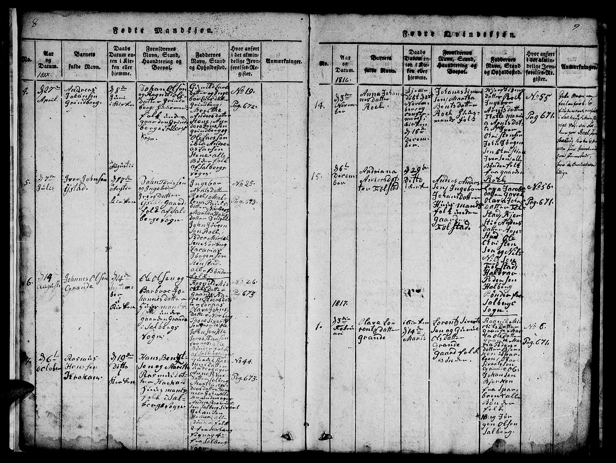 Ministerialprotokoller, klokkerbøker og fødselsregistre - Nord-Trøndelag, SAT/A-1458/731/L0310: Klokkerbok nr. 731C01, 1816-1874, s. 8-9