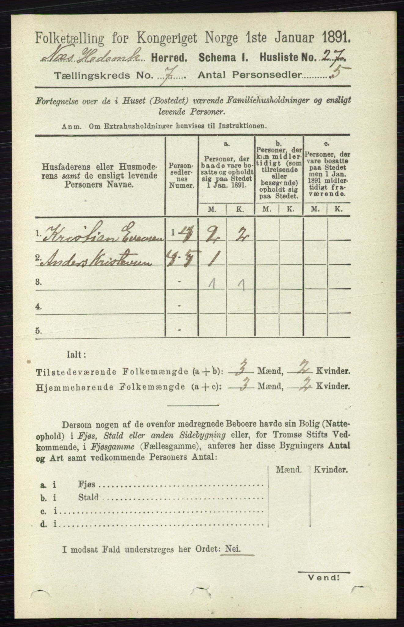 RA, Folketelling 1891 for 0411 Nes herred, 1891, s. 3855