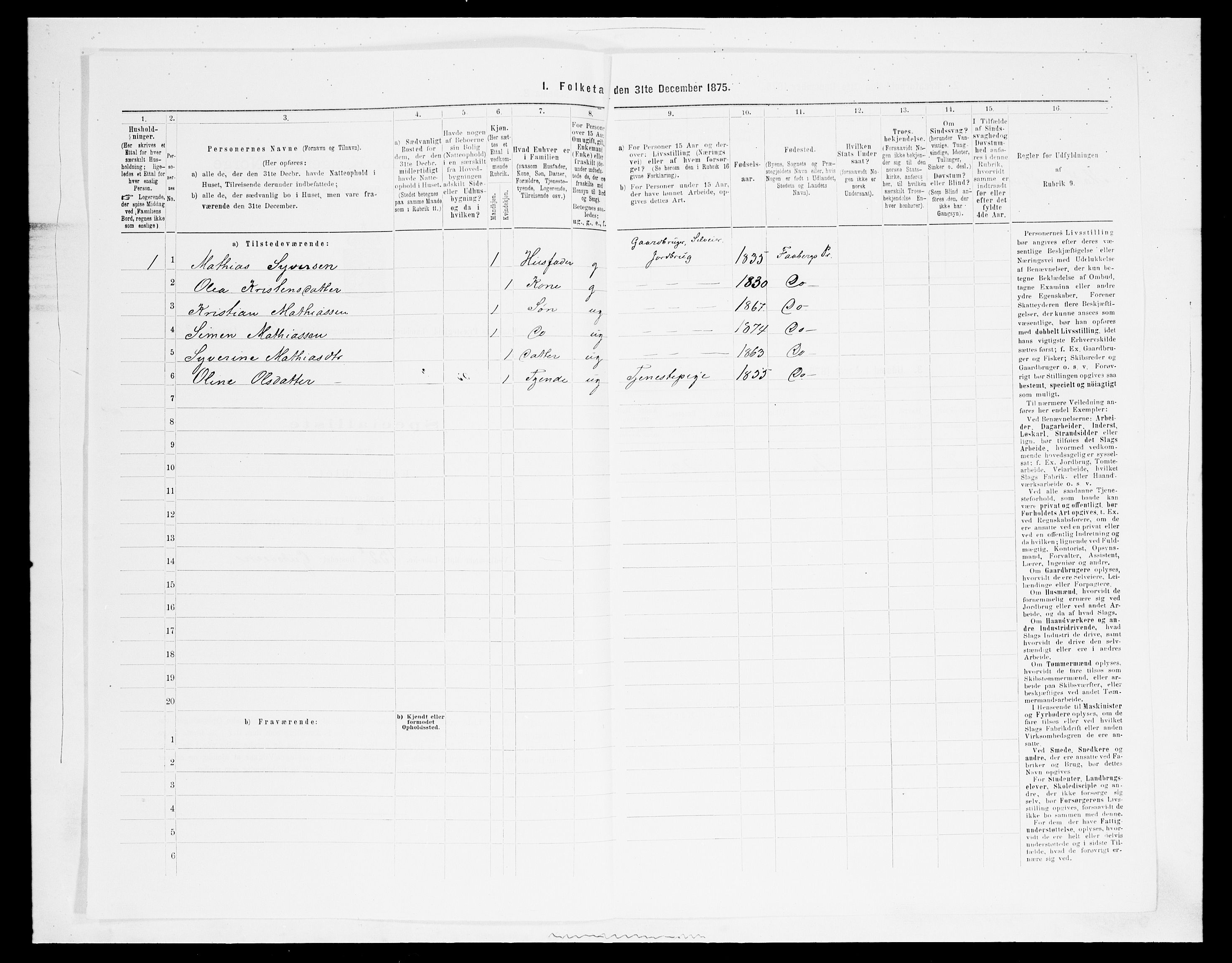 SAH, Folketelling 1875 for 0524L Fåberg prestegjeld, Fåberg sokn og Lillehammer landsokn, 1875, s. 1263