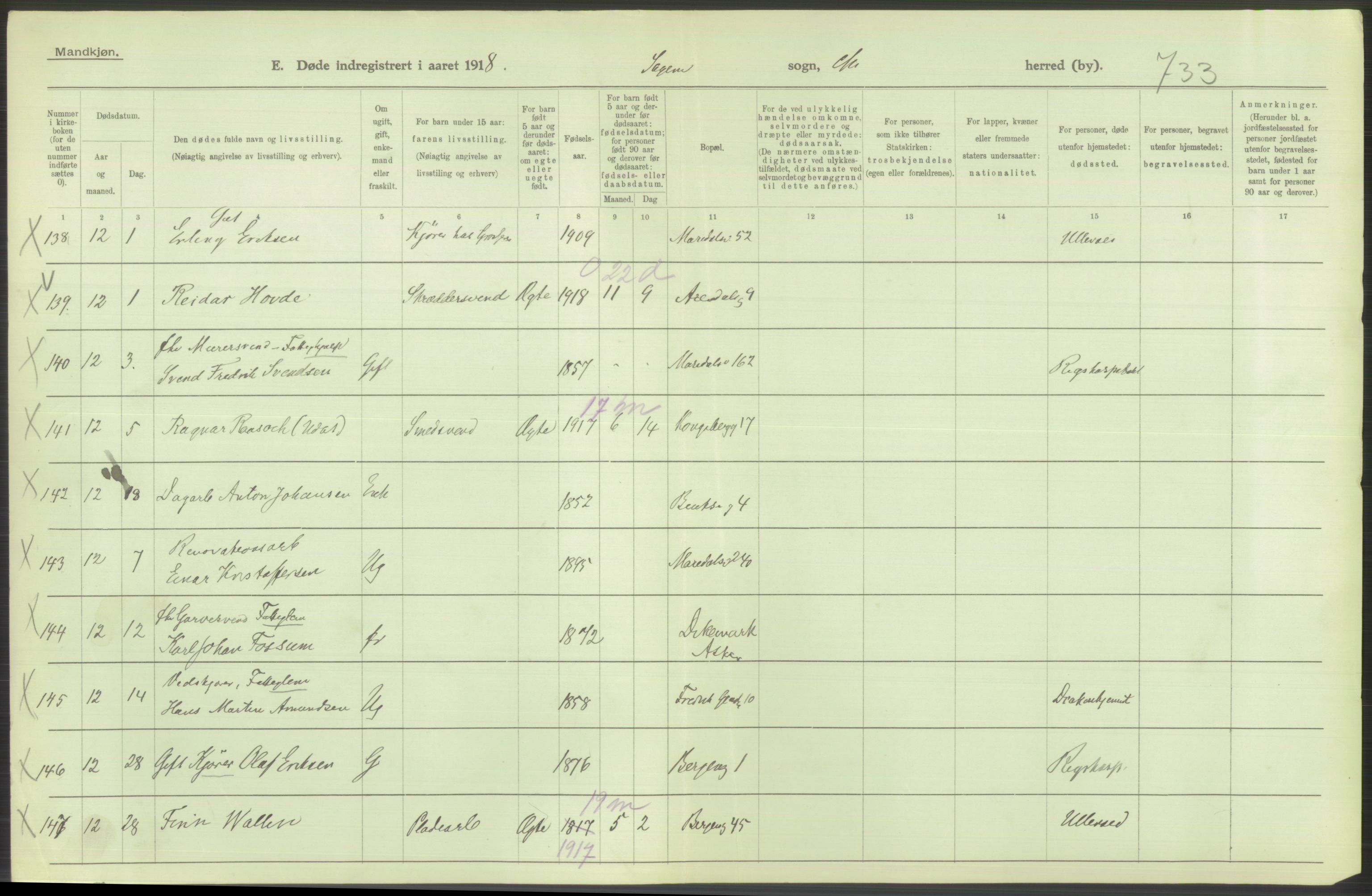 Statistisk sentralbyrå, Sosiodemografiske emner, Befolkning, RA/S-2228/D/Df/Dfb/Dfbh/L0010: Kristiania: Døde, 1918, s. 514