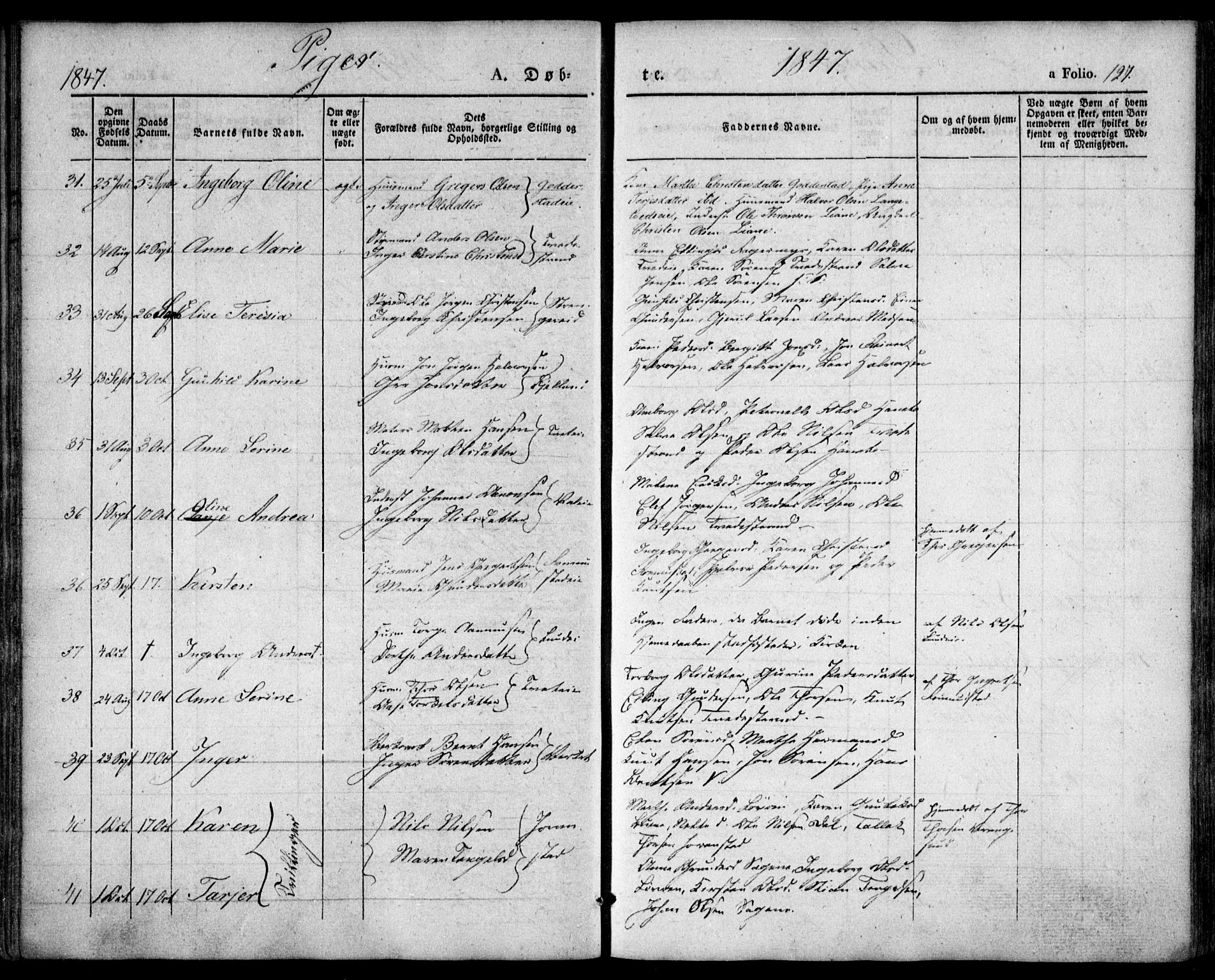 Holt sokneprestkontor, AV/SAK-1111-0021/F/Fa/L0007: Ministerialbok nr. A 7, 1836-1848, s. 127