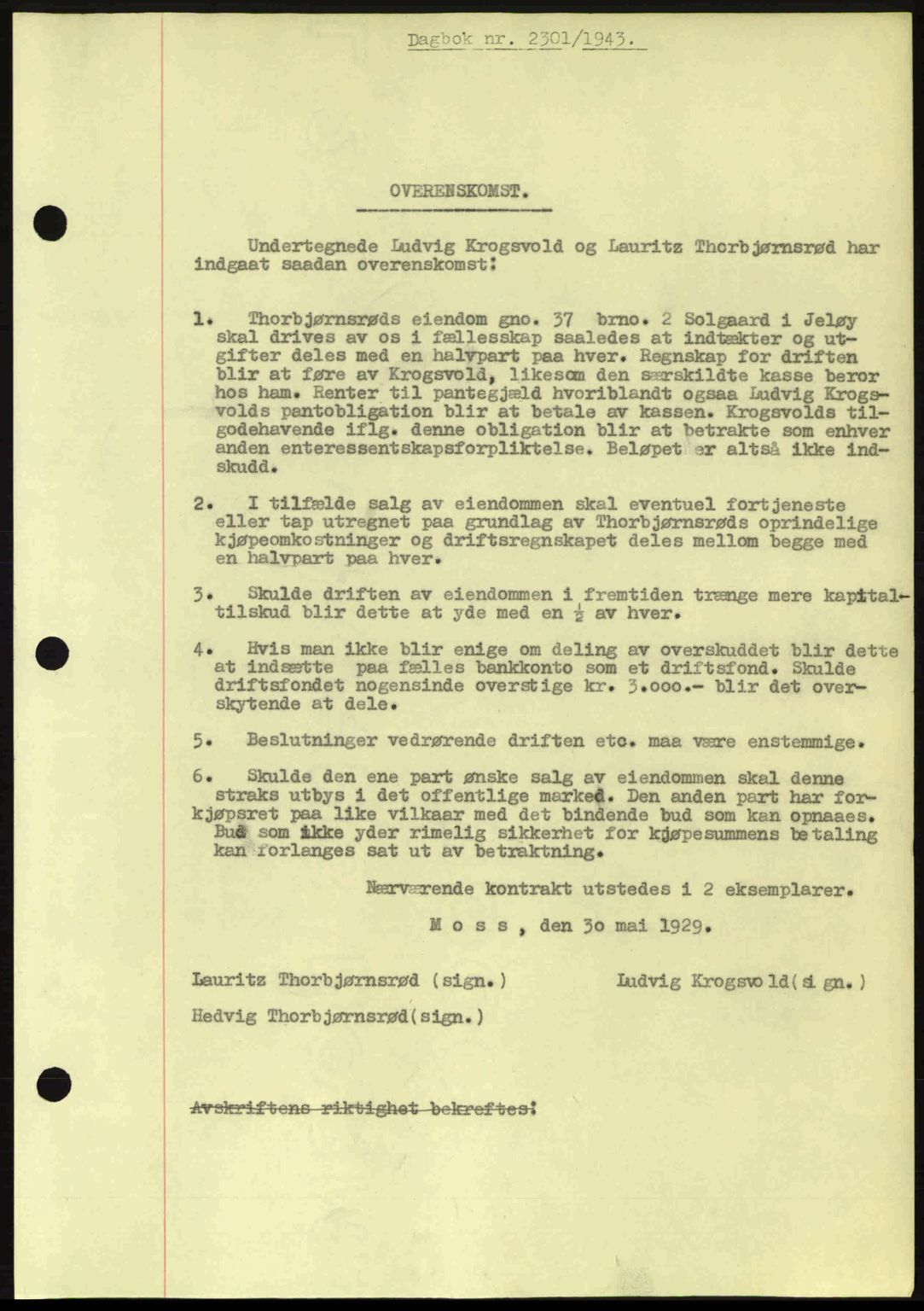 Moss sorenskriveri, SAO/A-10168: Pantebok nr. A12, 1943-1944, Dagboknr: 2301/1943
