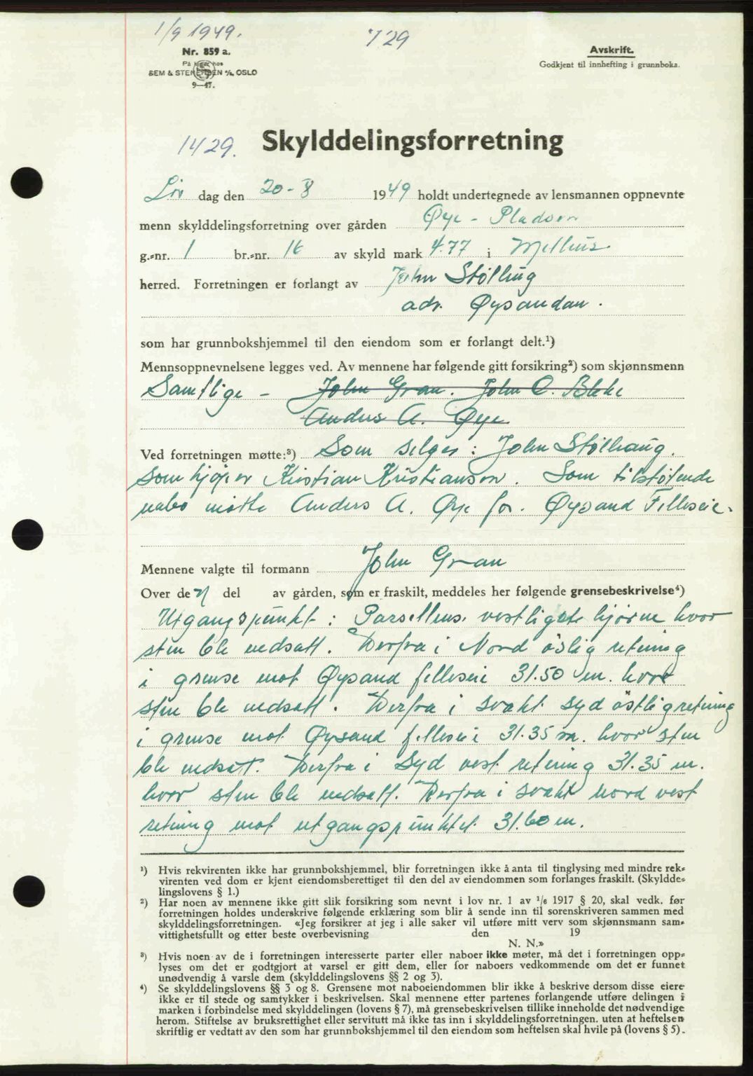 Gauldal sorenskriveri, SAT/A-0014/1/2/2C: Pantebok nr. A8, 1949-1949, Dagboknr: 1429/1949