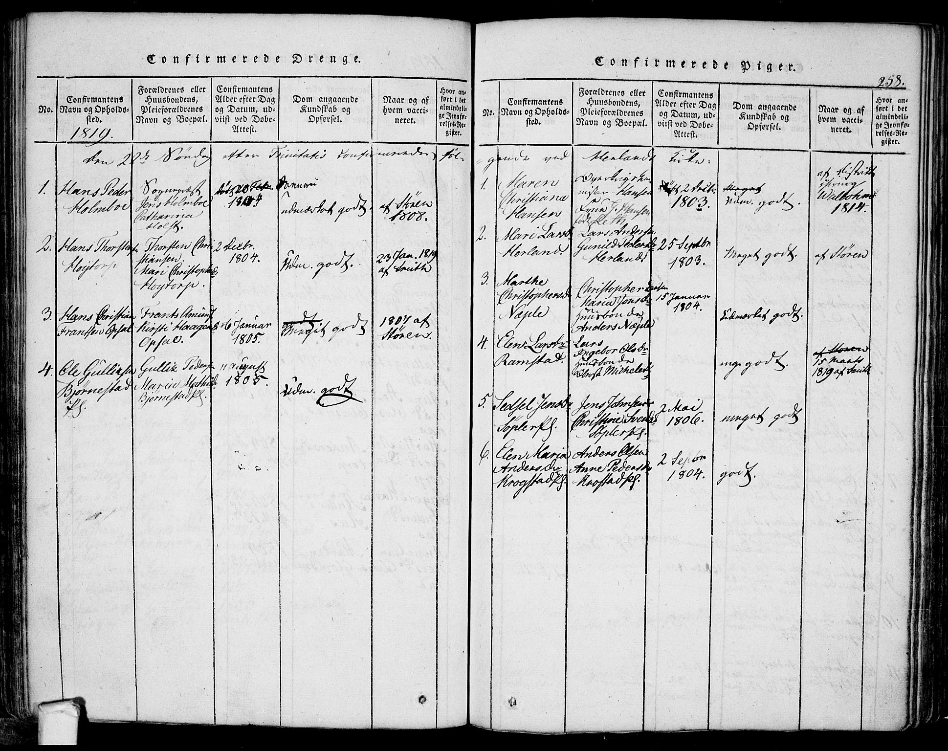 Eidsberg prestekontor Kirkebøker, SAO/A-10905/F/Fa/L0007: Ministerialbok nr. I 7, 1814-1832, s. 258