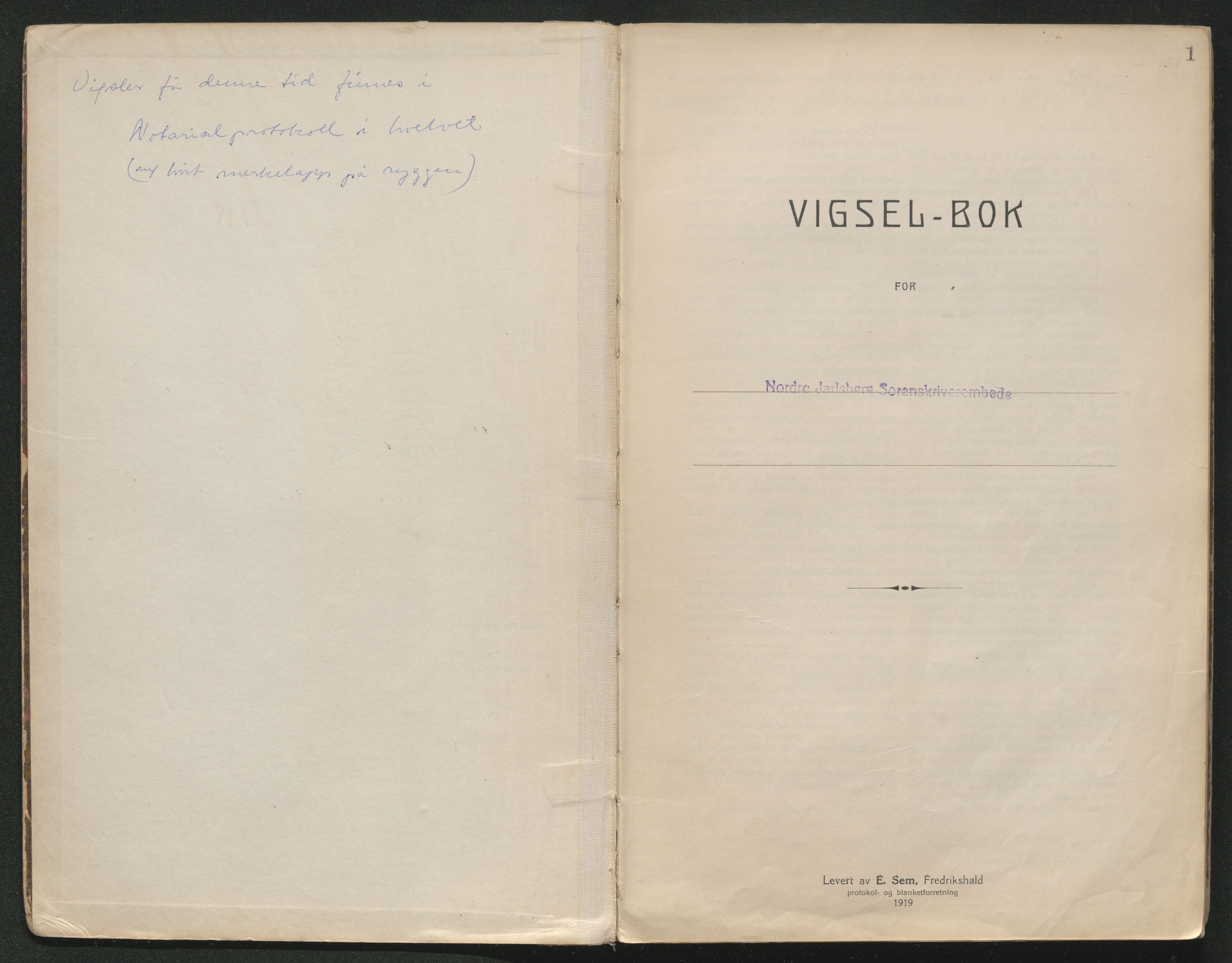 Holmestrand sorenskriveri, SAKO/A-67/L/Lb/L0001: Vigselsbok, 1920-1943, s. 1