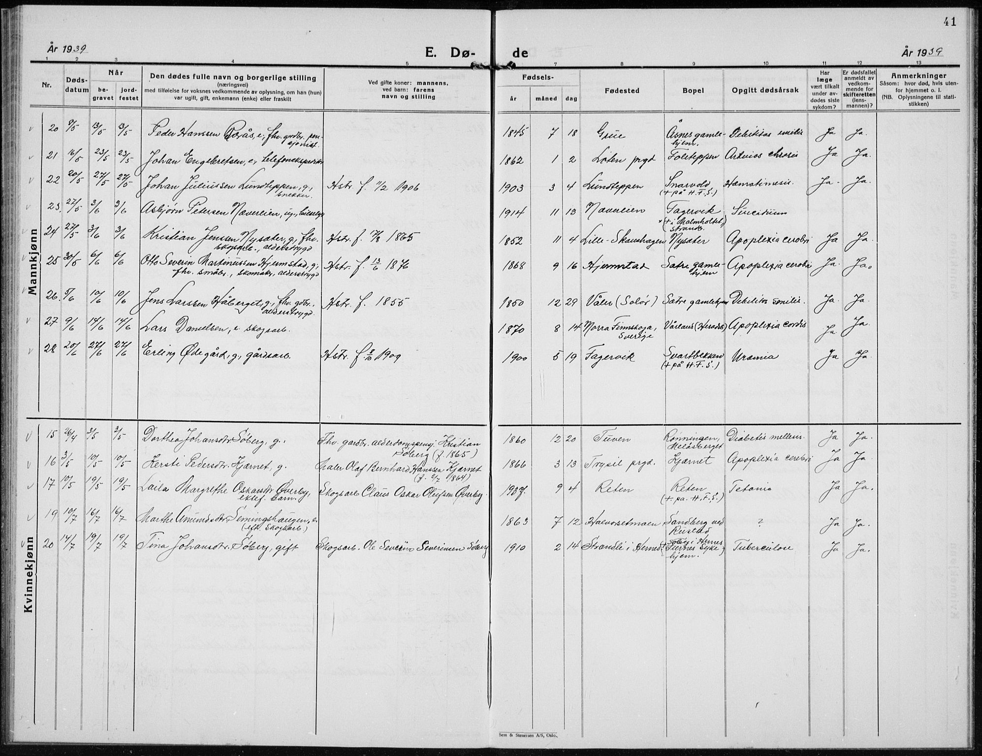 Elverum prestekontor, AV/SAH-PREST-044/H/Ha/Hab/L0017: Klokkerbok nr. 17, 1932-1941, s. 41