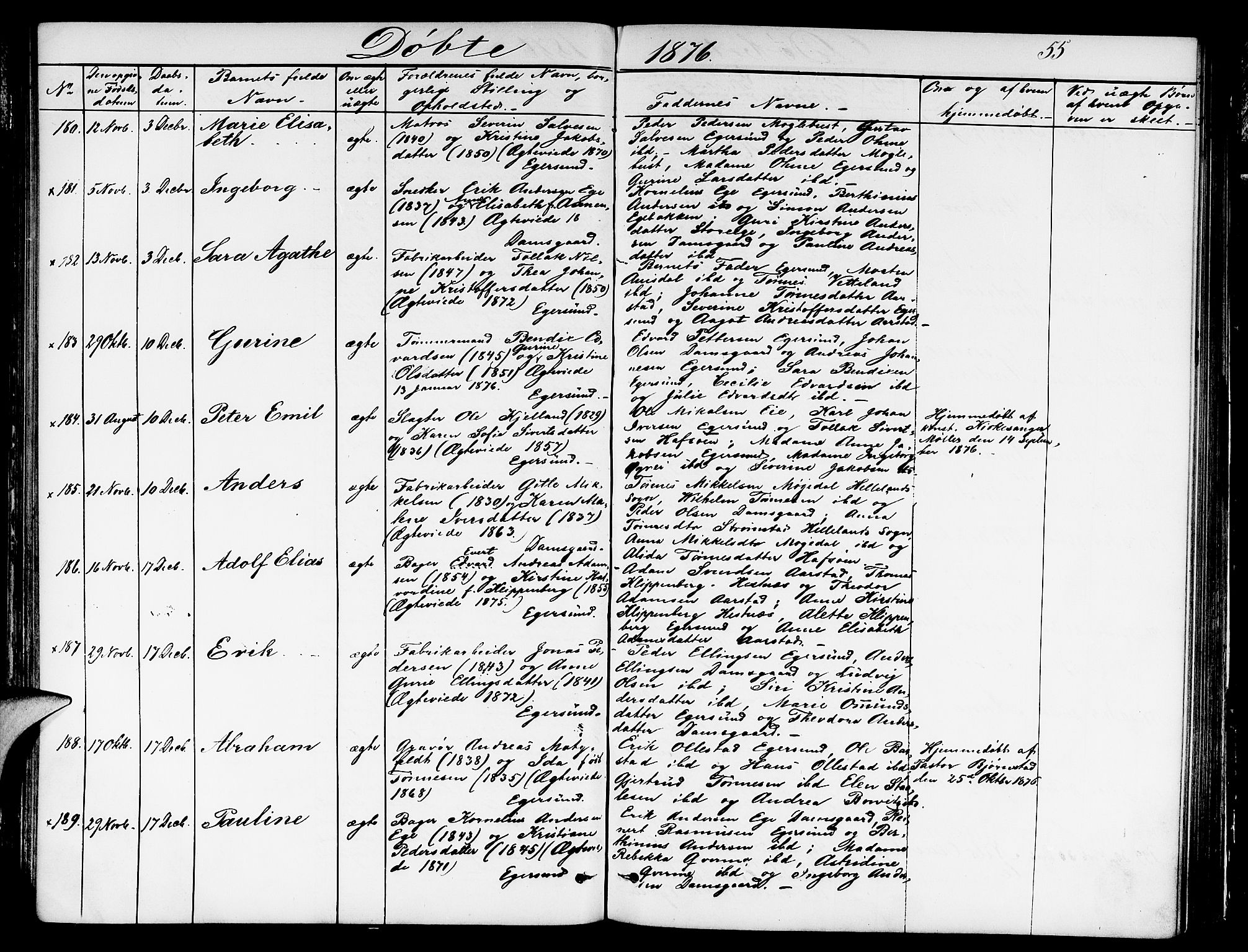 Eigersund sokneprestkontor, AV/SAST-A-101807/S09/L0005: Klokkerbok nr. B 5, 1872-1881, s. 55