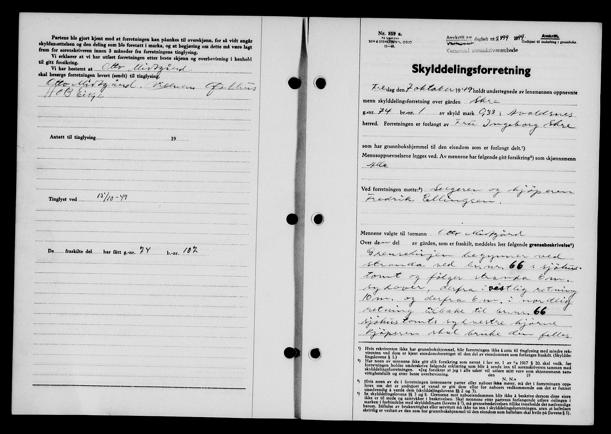 Karmsund sorenskriveri, SAST/A-100311/01/II/IIB/L0097: Pantebok nr. 77A, 1949-1949, Dagboknr: 2899/1949