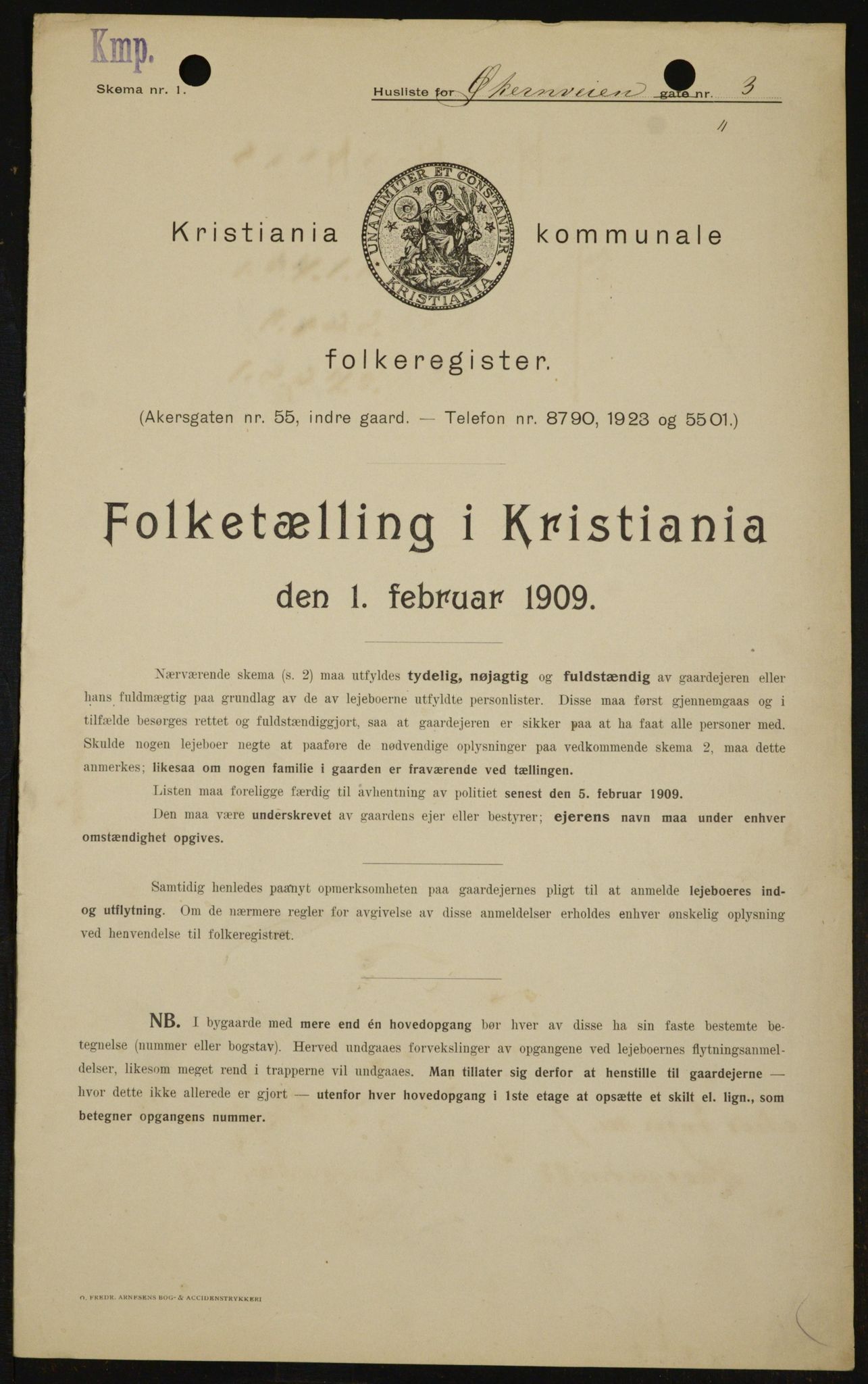OBA, Kommunal folketelling 1.2.1909 for Kristiania kjøpstad, 1909, s. 116875