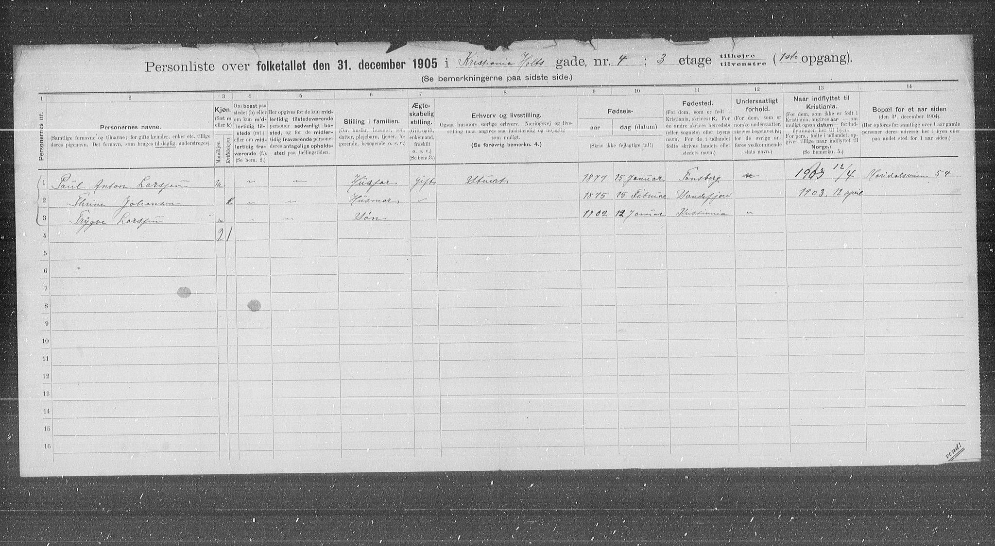 OBA, Kommunal folketelling 31.12.1905 for Kristiania kjøpstad, 1905, s. 21285