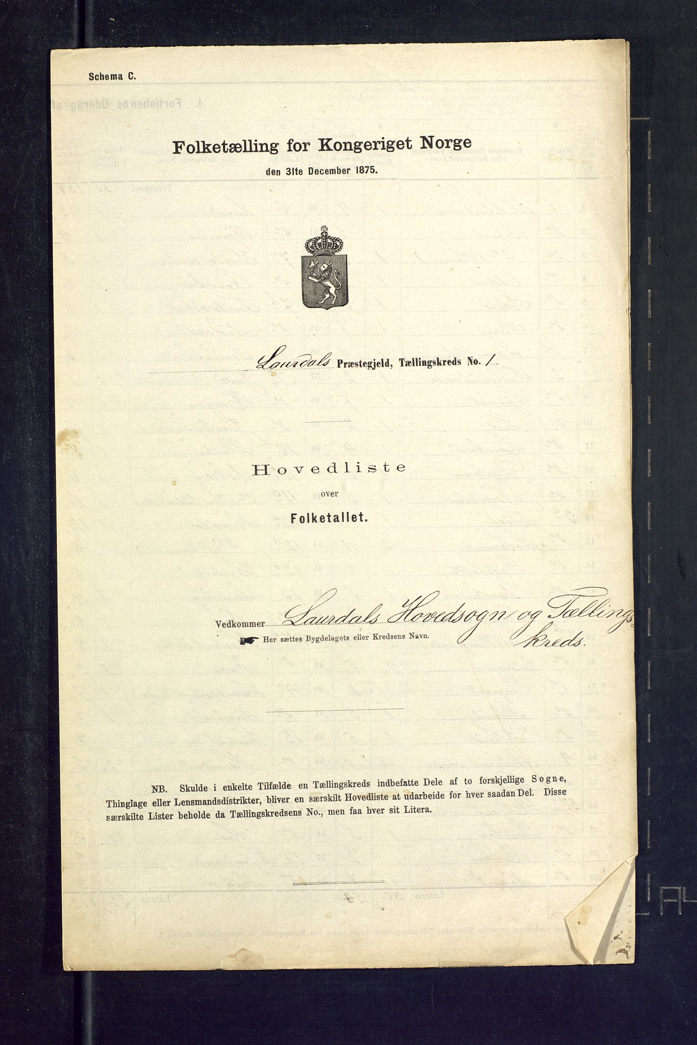 SAKO, Folketelling 1875 for 0833P Lårdal prestegjeld, 1875, s. 2