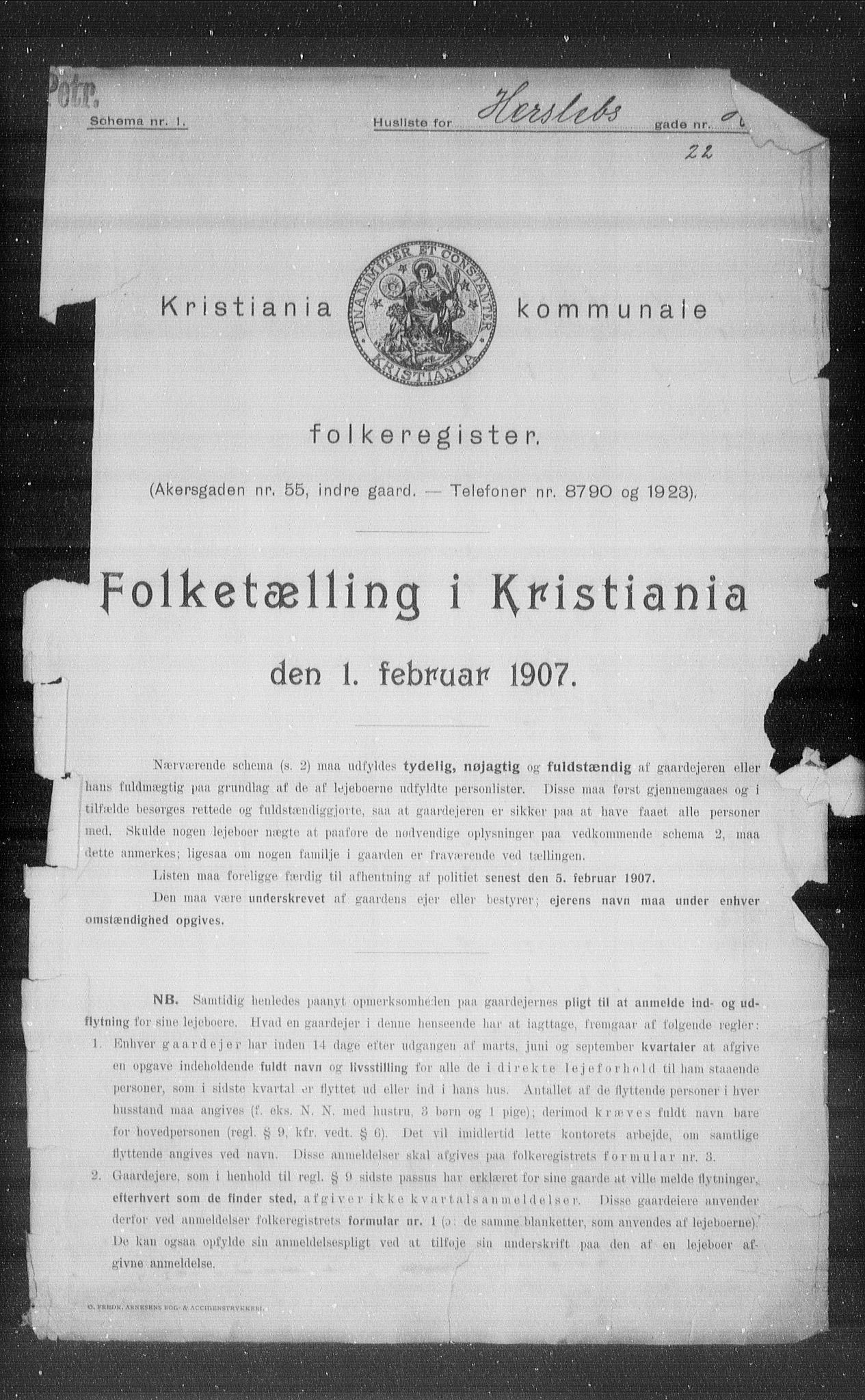 OBA, Kommunal folketelling 1.2.1907 for Kristiania kjøpstad, 1907, s. 20107