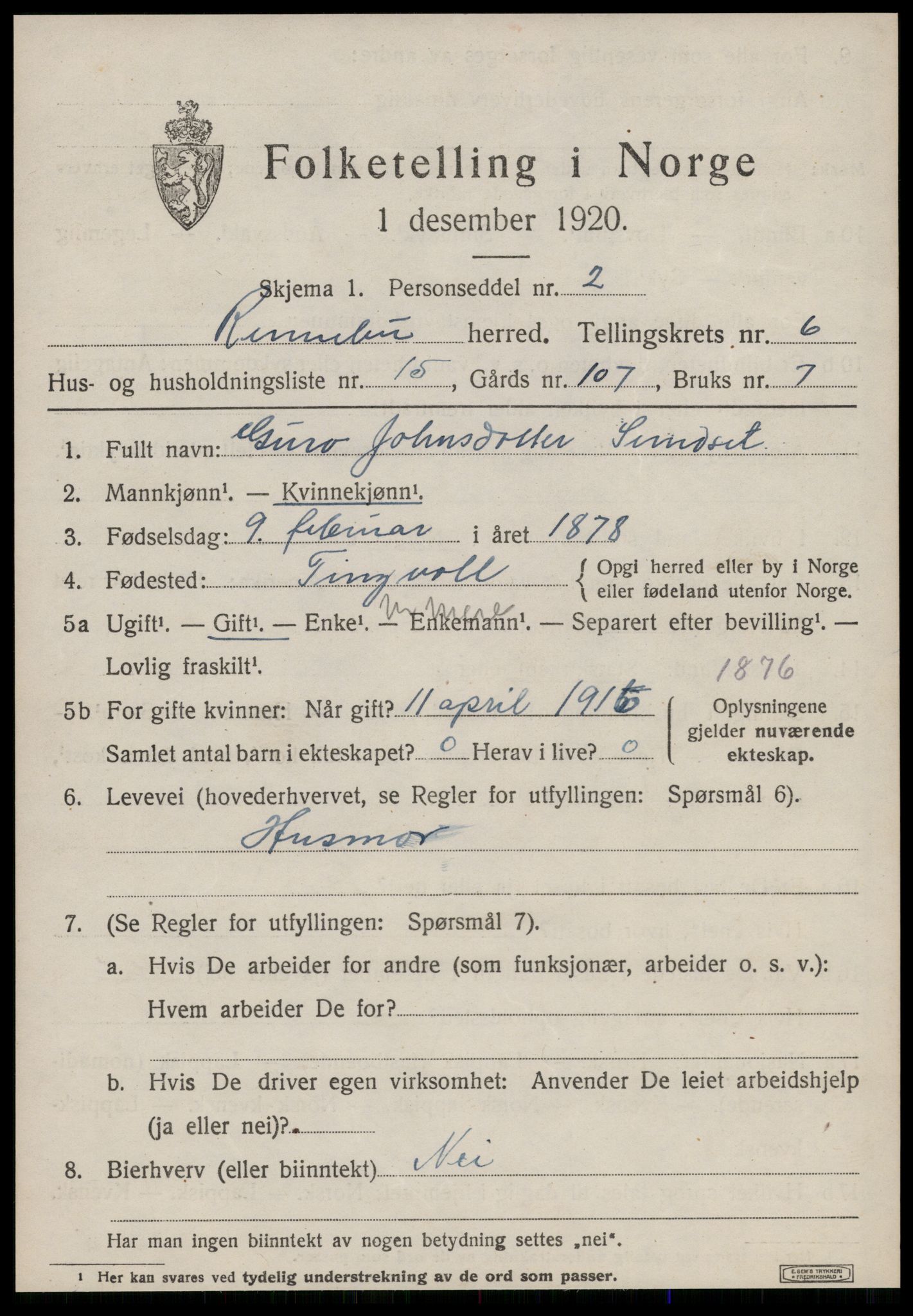 SAT, Folketelling 1920 for 1635 Rennebu herred, 1920, s. 4574
