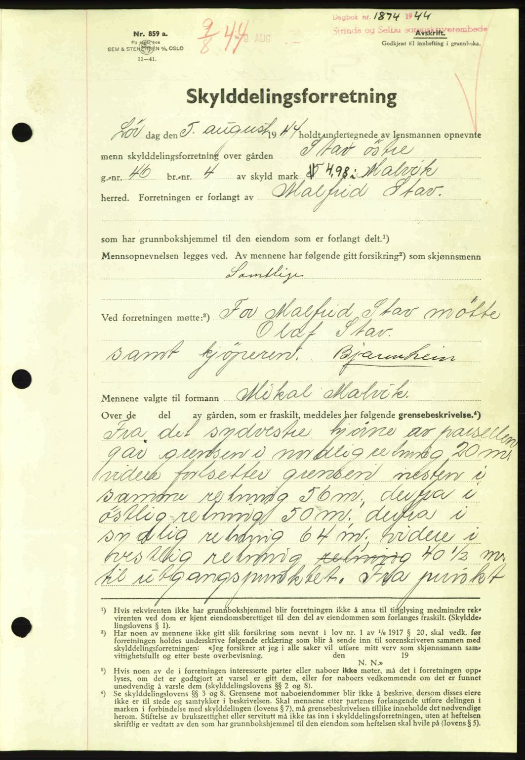 Strinda og Selbu sorenskriveri, SAT/A-0015/2/2C: Pantebok nr. A9, 1944-1945, Dagboknr: 1874/1944