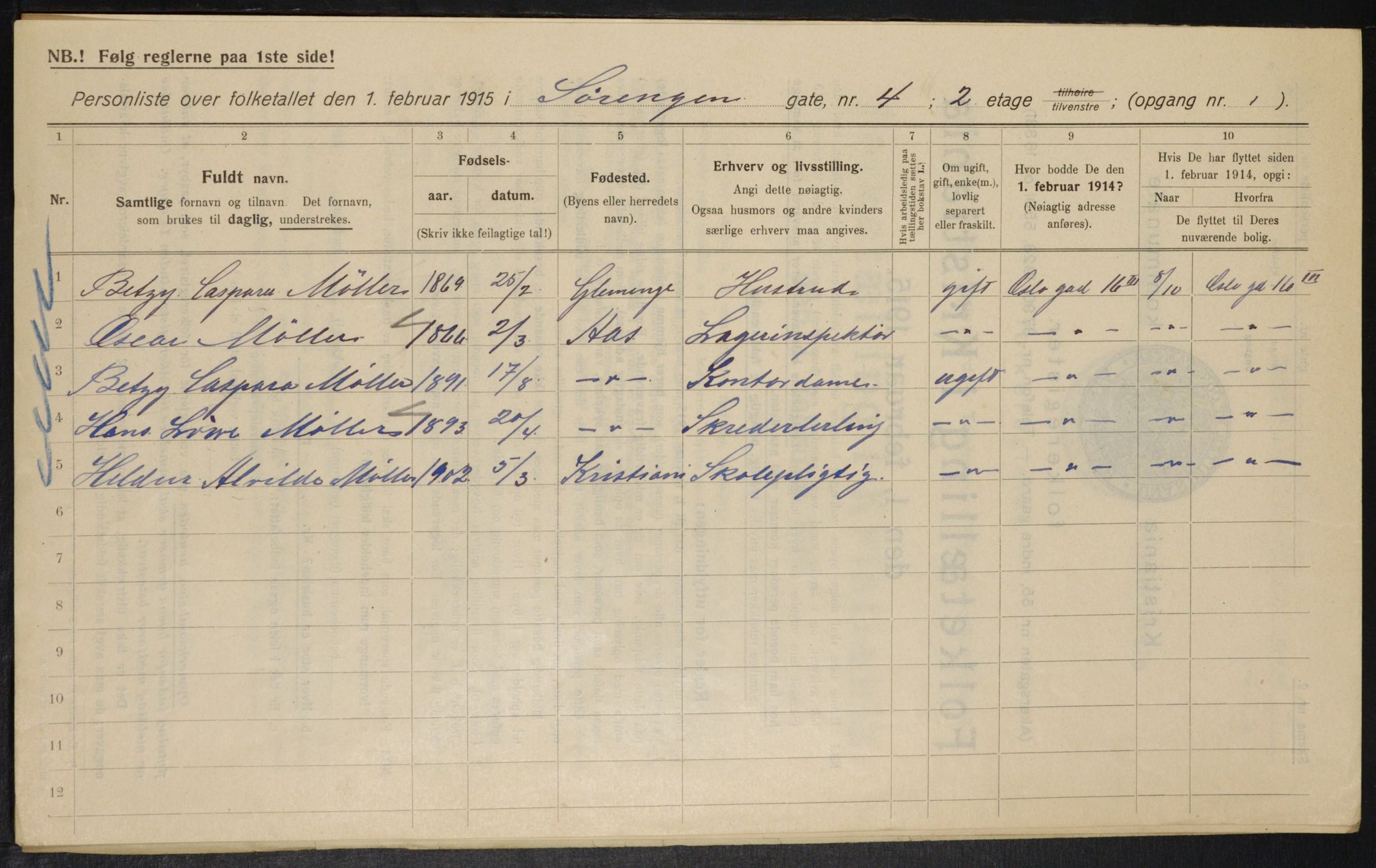 OBA, Kommunal folketelling 1.2.1915 for Kristiania, 1915, s. 106682