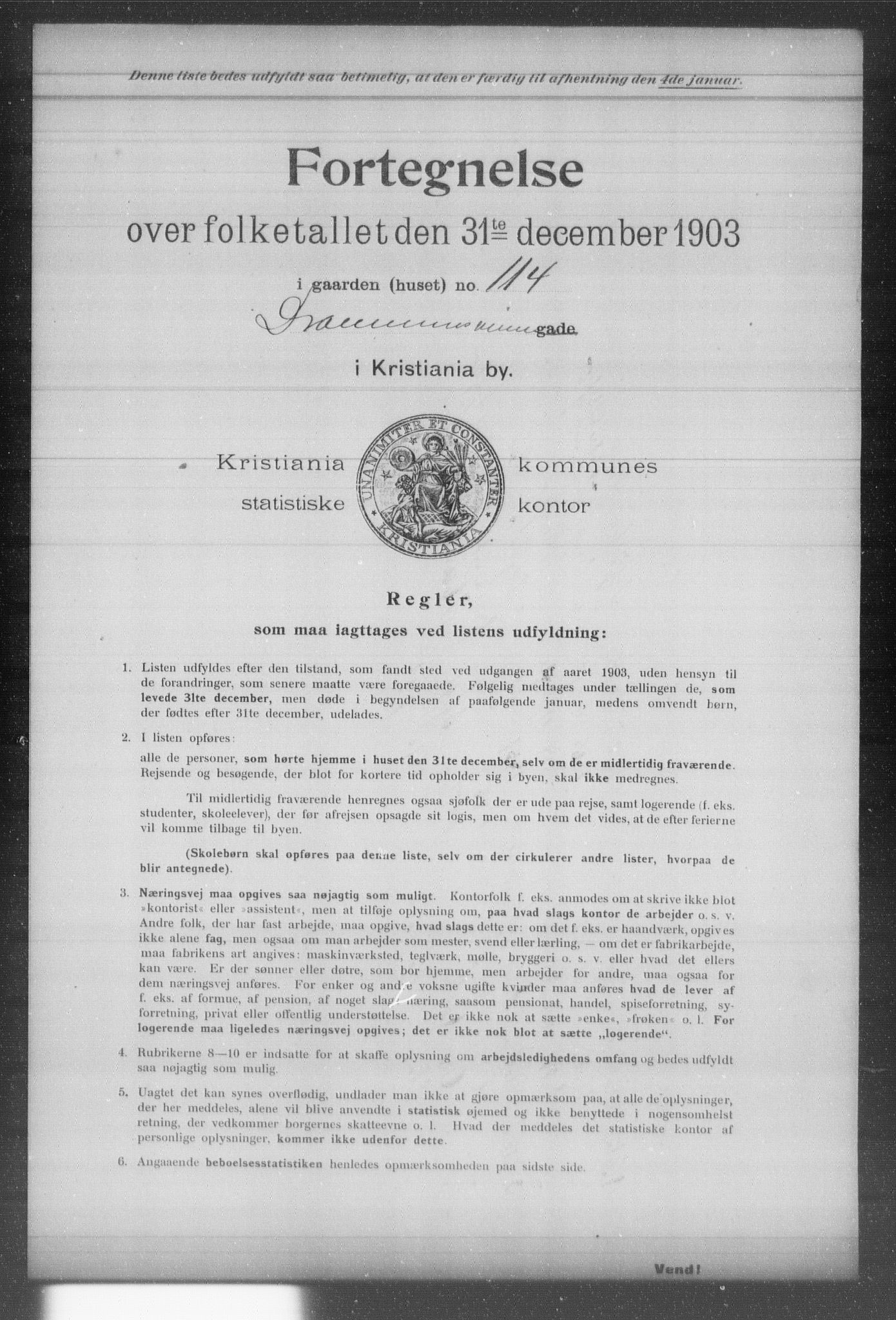 OBA, Kommunal folketelling 31.12.1903 for Kristiania kjøpstad, 1903, s. 3505