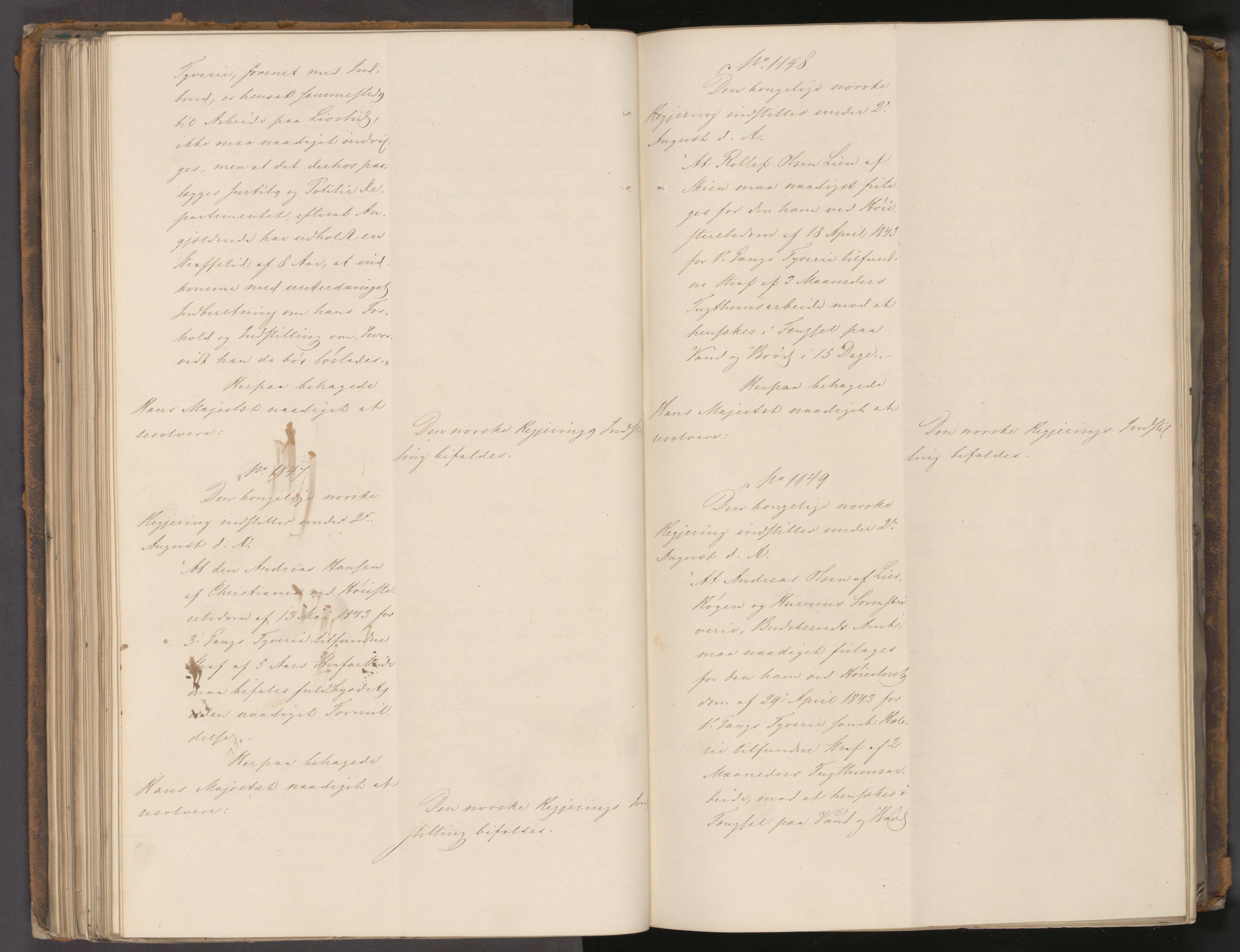 Statsrådssekretariatet, AV/RA-S-1001/A/Ab/L0058: Kgl. res. nr. 881-1783, 2. halvår, 1843